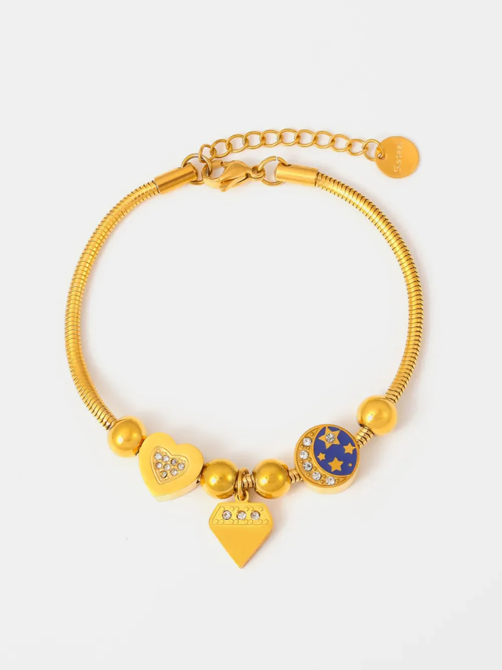 Stainless Steel Rhinestone Charm Bracelet - Image 4