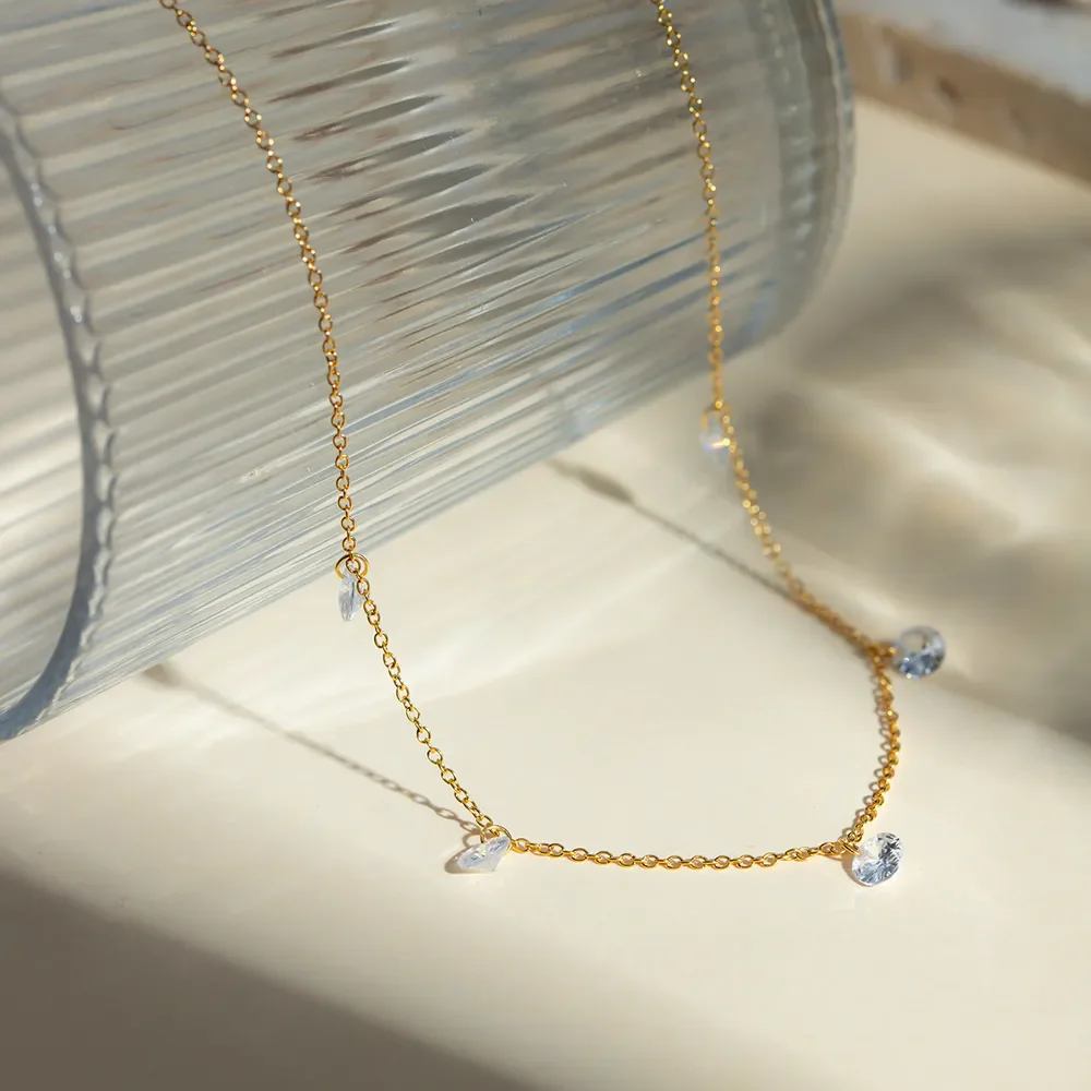 Stainless Steel Rhinestone Charm Necklace - Image 2