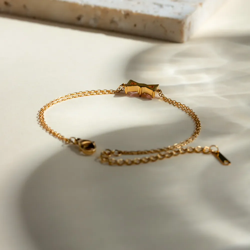 Stainless Steel Zircon Bow Bracelet - Image 3