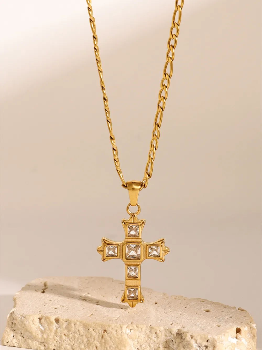 Stainless Steel Zircon Cross Pendant Necklace - Image 10