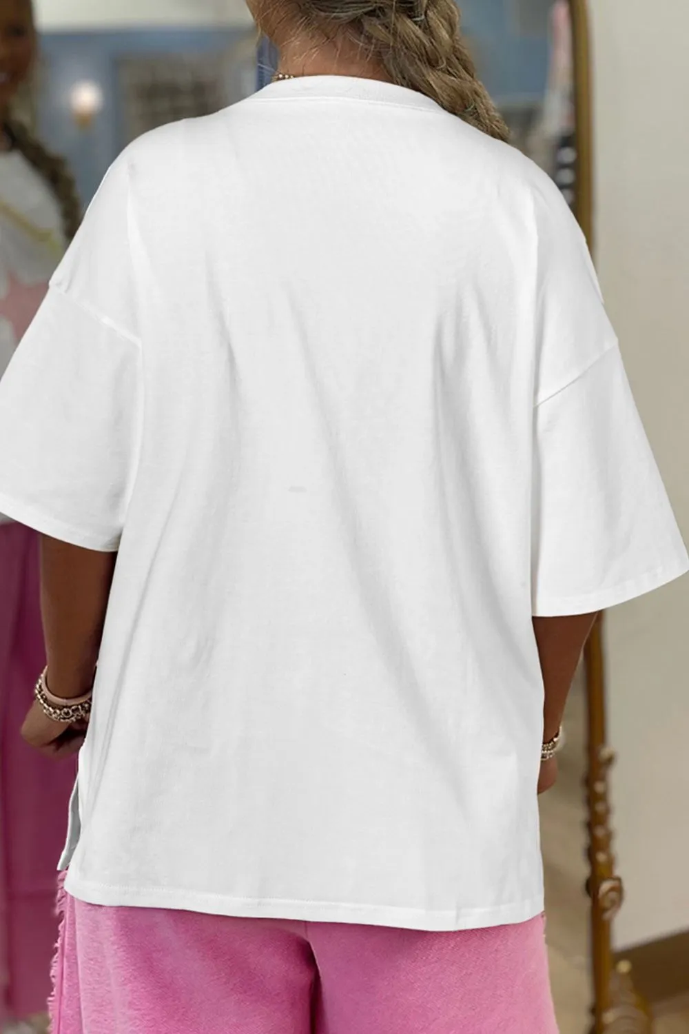 Star Layered Patched Graphic Drop Shoulder Half Sleeve Loose Tee - Image 3