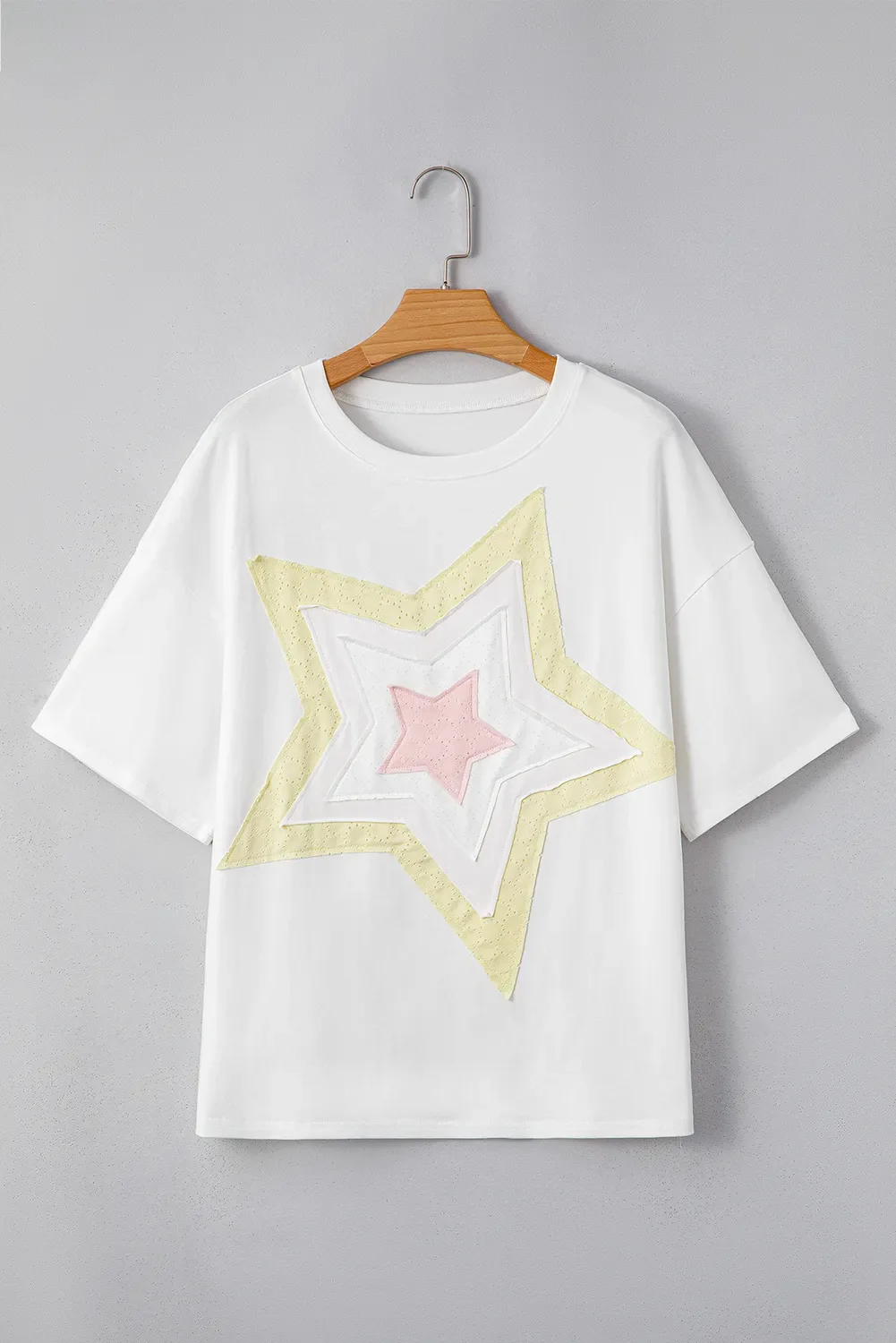 Star Layered Patched Graphic Drop Shoulder Half Sleeve Loose Tee - Image 4