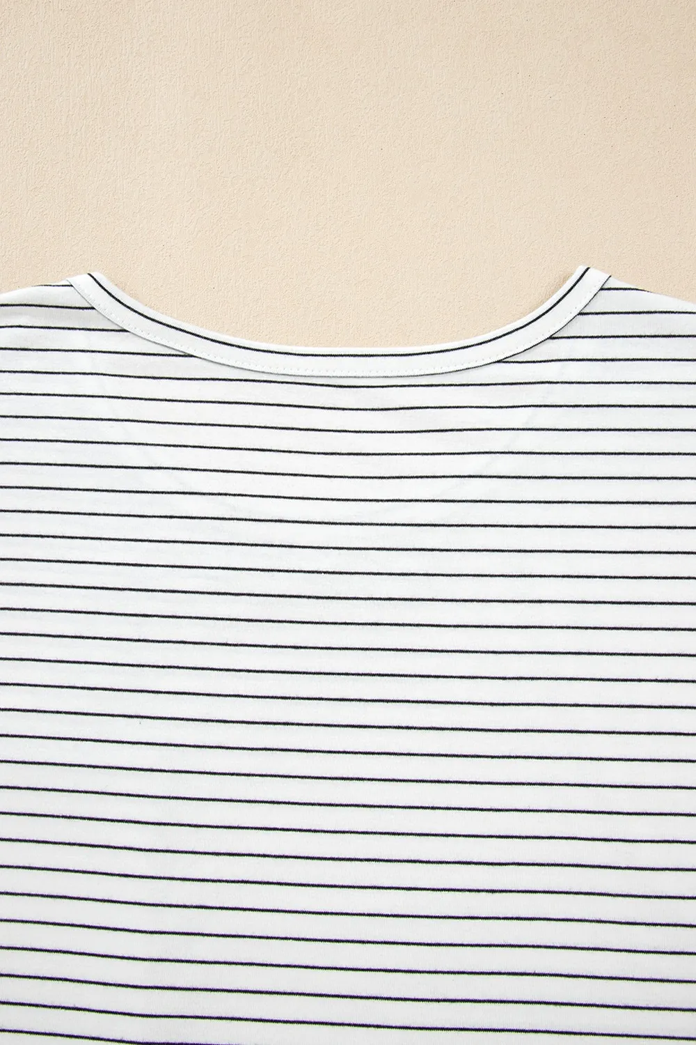 Stripe Cap Sleeve Crew Neck Casual Tee with Chest Pocket - Image 9