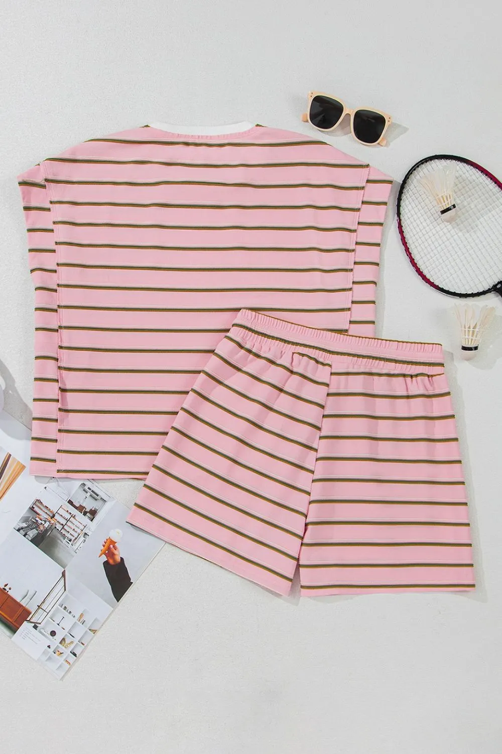 Stripe Wide Short Sleeve Tee and Short Set - Image 7