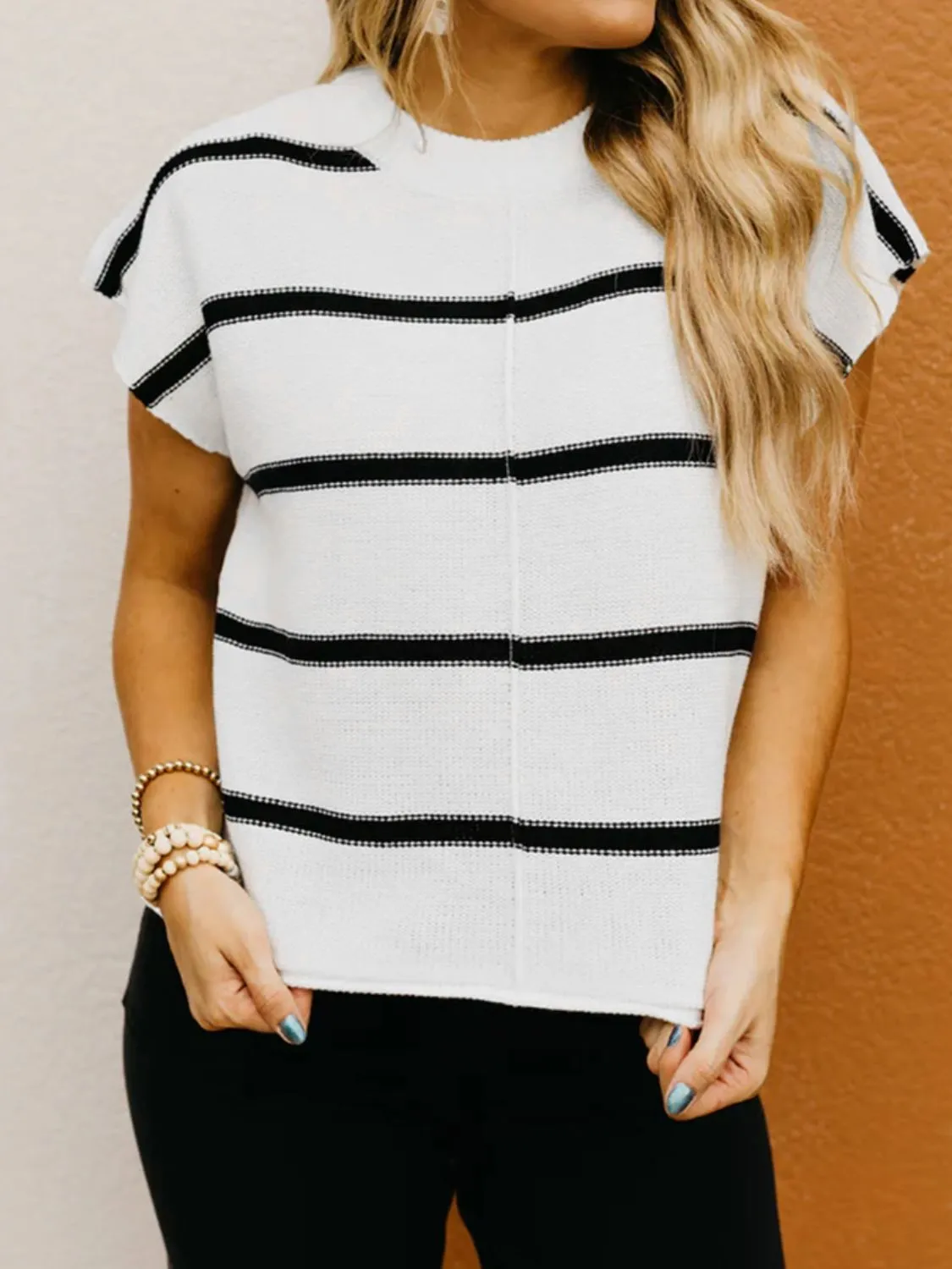 Striped Batwing Sleeve Knit Top - Image 2