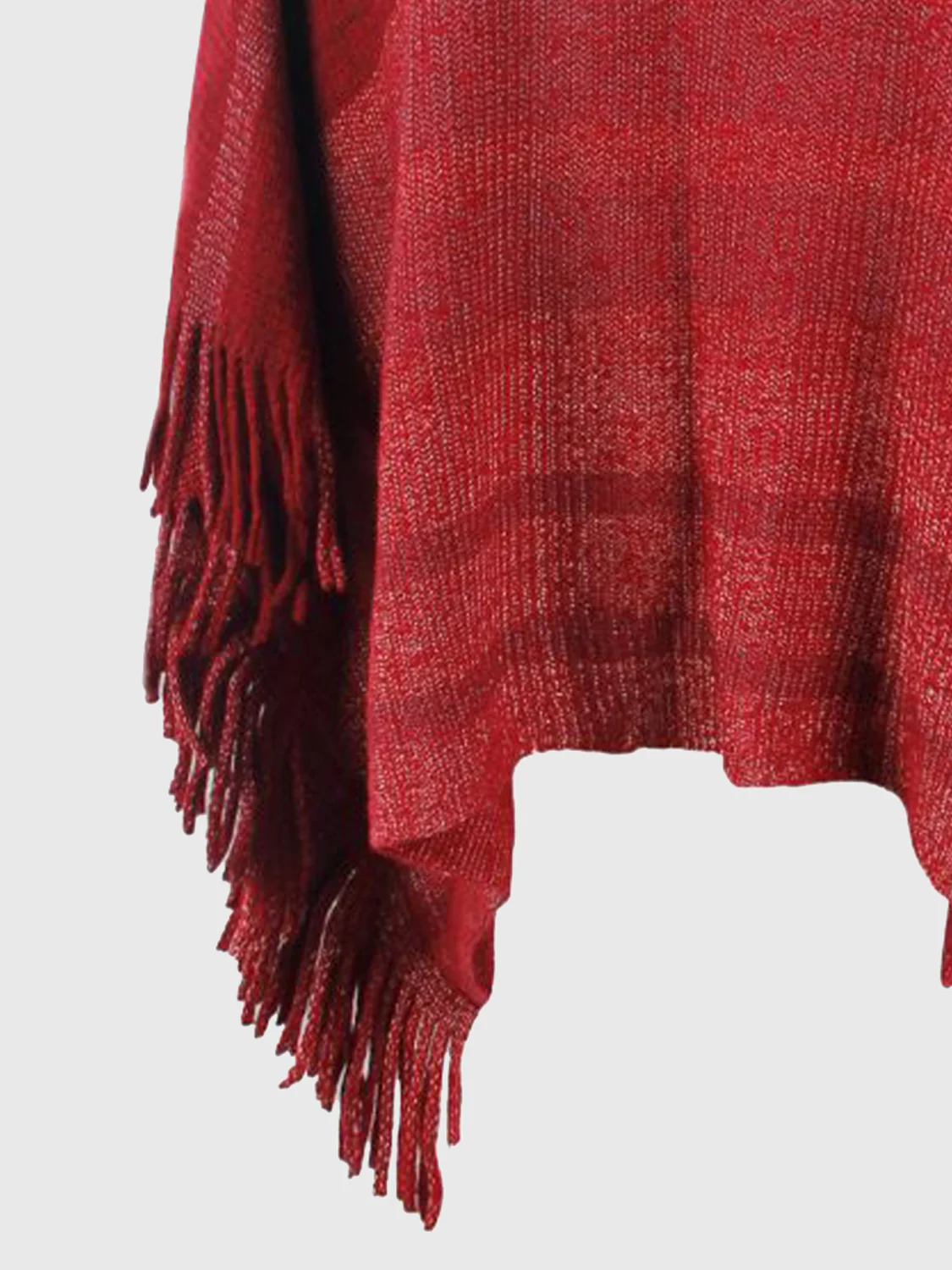 Striped Boat Neck Poncho with Fringes - Image 12