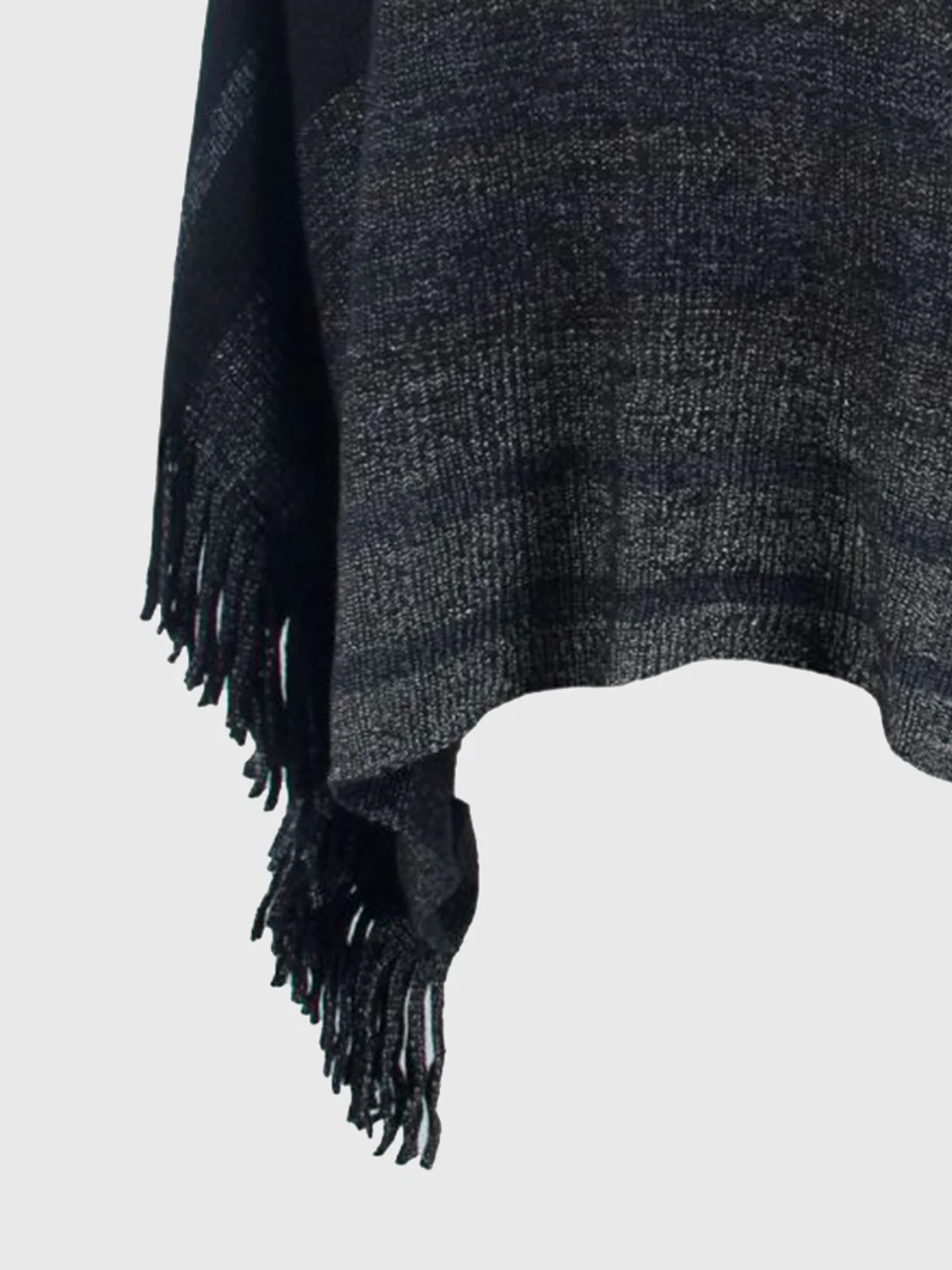 Striped Boat Neck Poncho with Fringes - Image 6