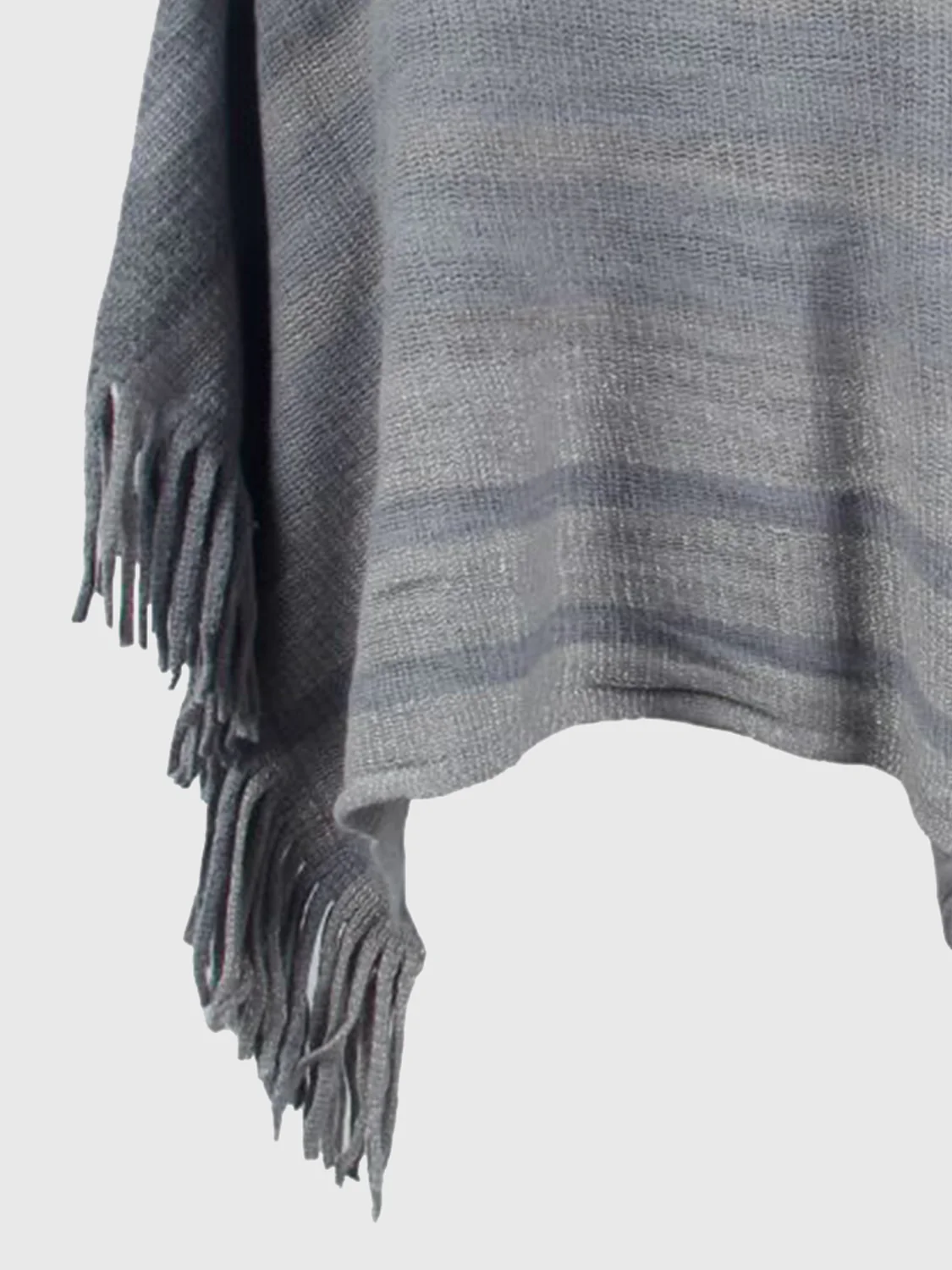 Striped Boat Neck Poncho with Fringes - Image 9