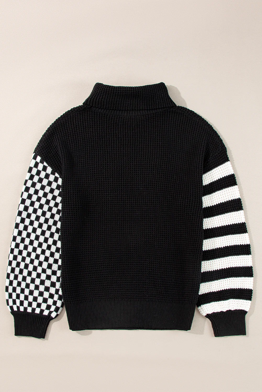Striped & Checkered Turtleneck Dropped Shoulder Sweater - Image 5