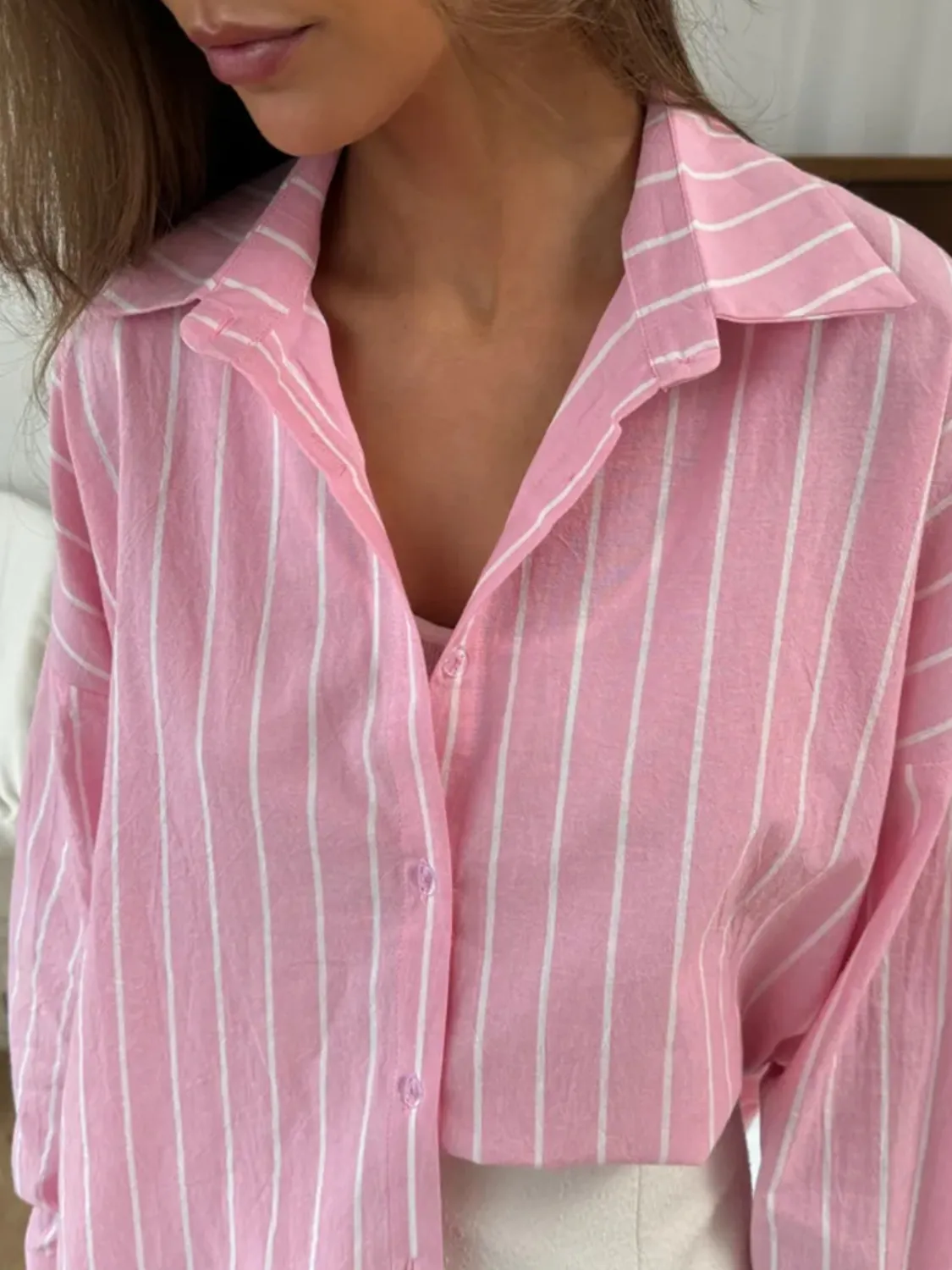 Striped Collared Neck Long Sleeve Shirt - Image 4