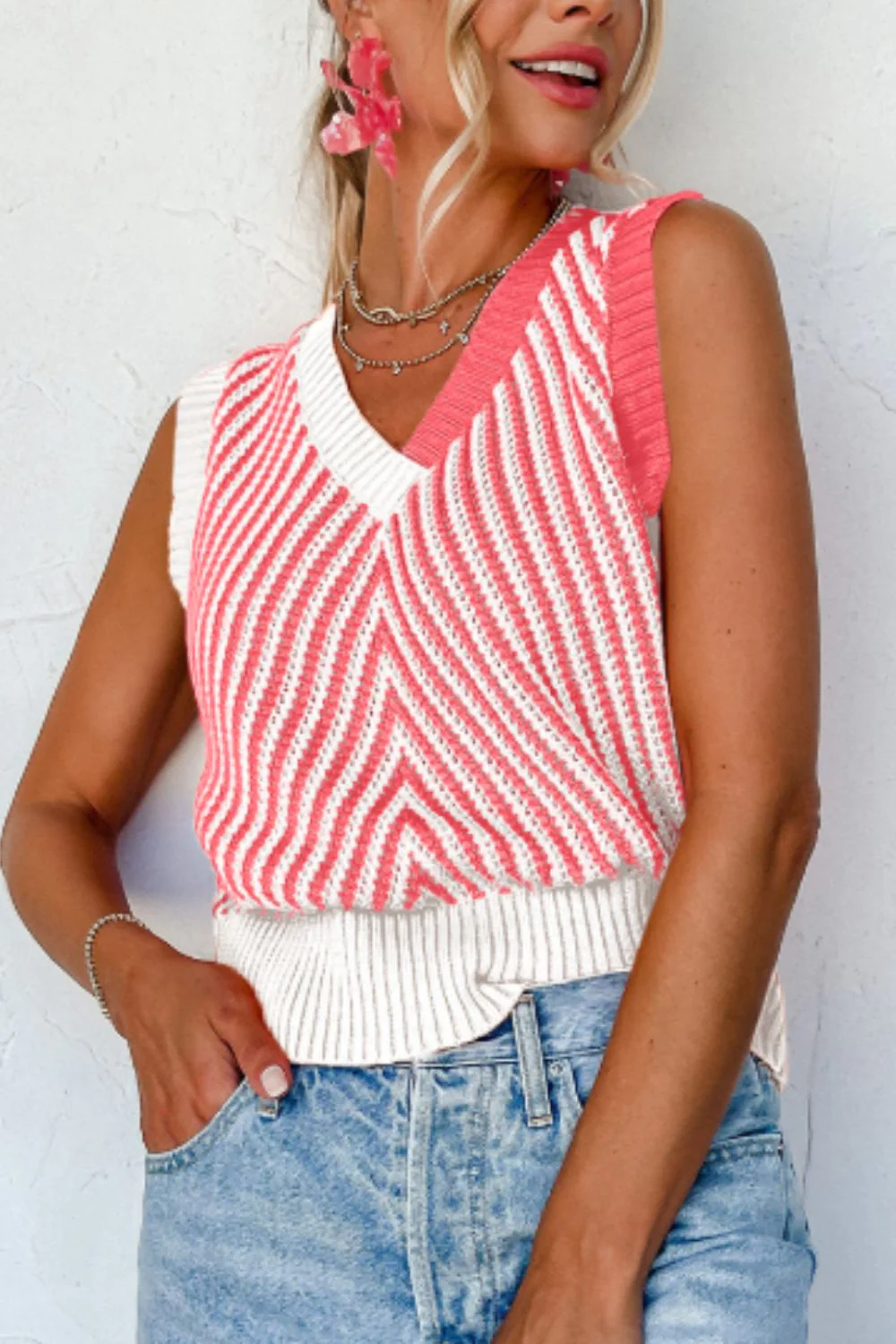Striped Contrast V-Neck Sweater Vest - Image 6