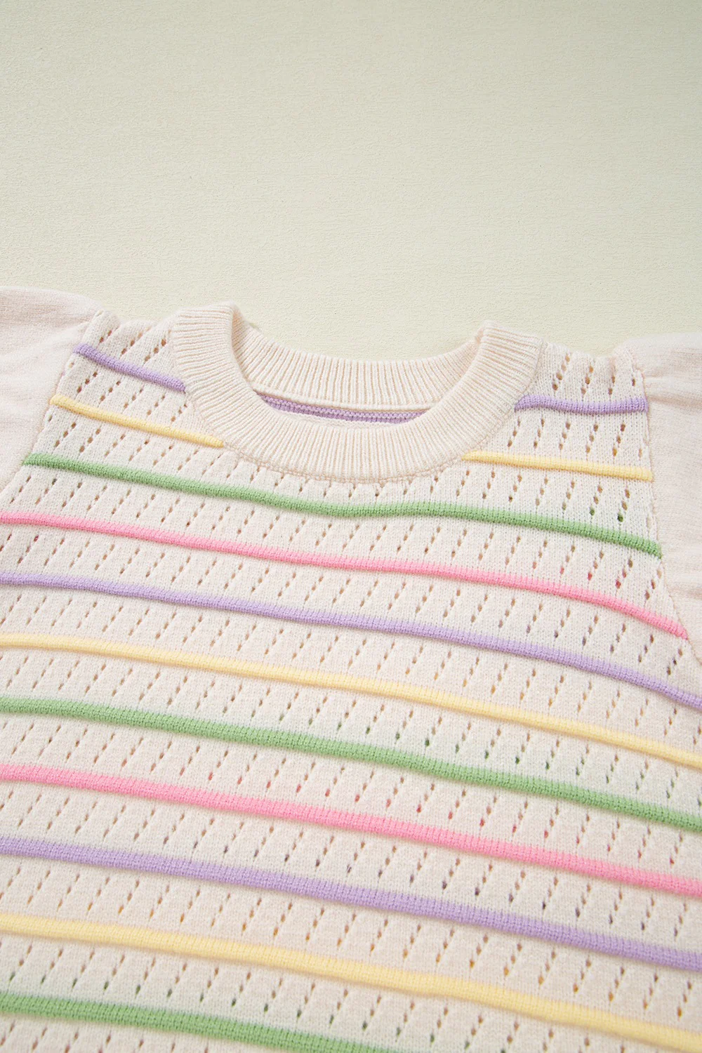 Striped Eyelet Ruffled Sleeve Sweater Sweater Vest - Image 6