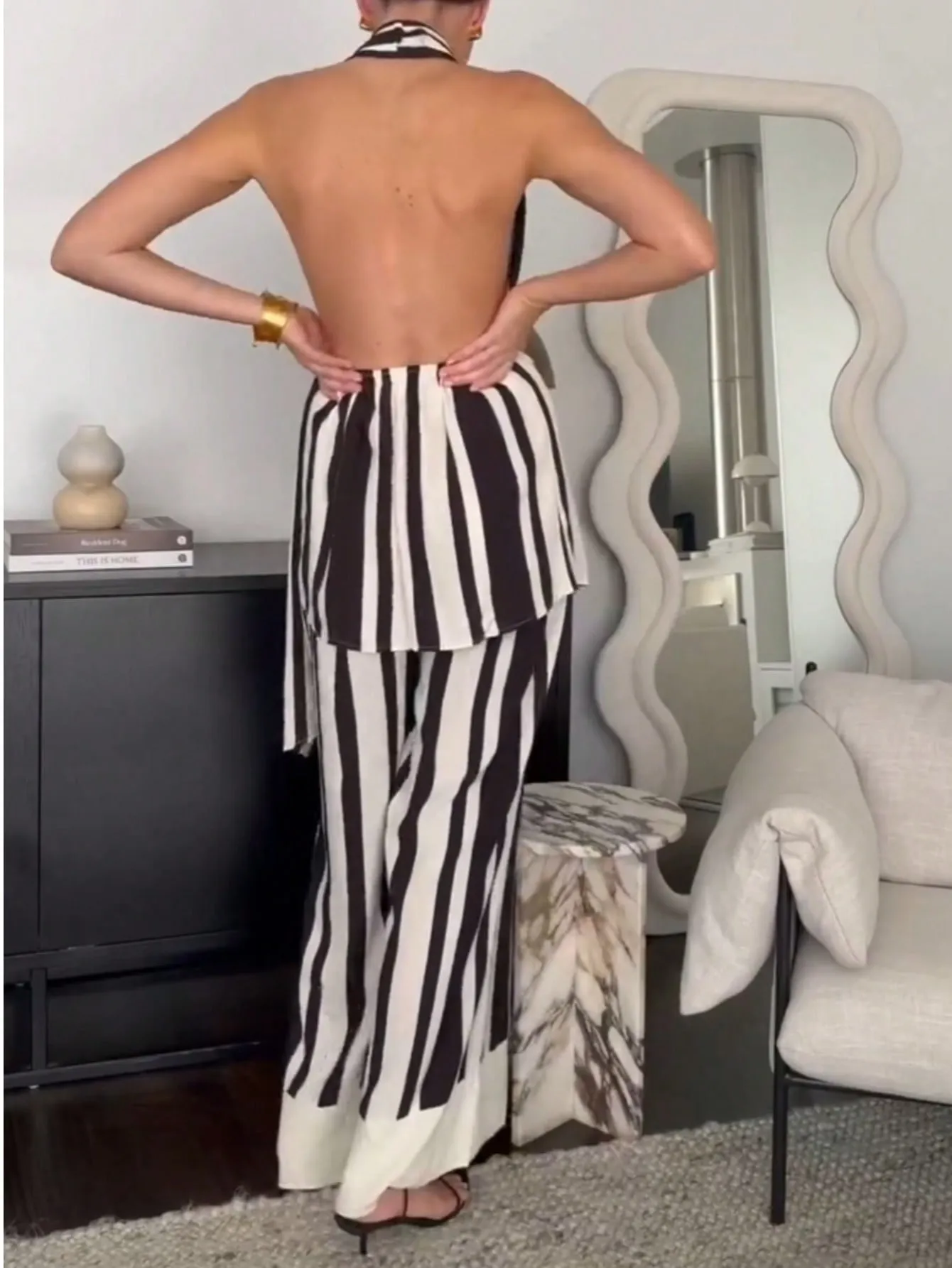 Striped Halter Neck Top and Pants Two-Piece Set - Image 5