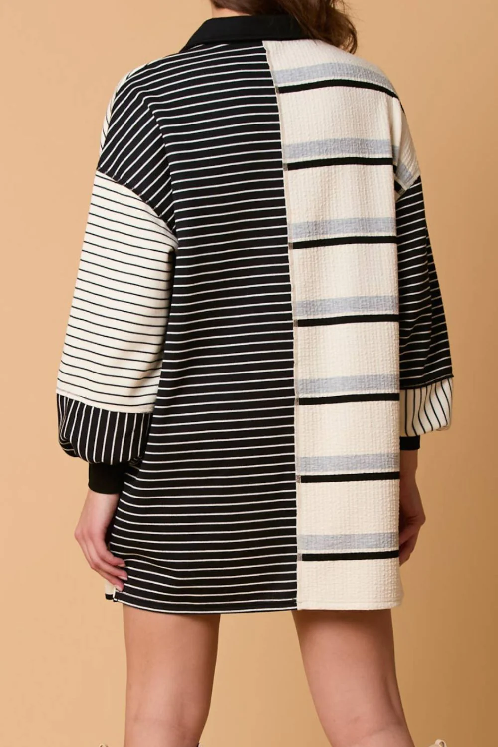 Striped Patchwork Long Sleeve Mini Dress - Image 3
