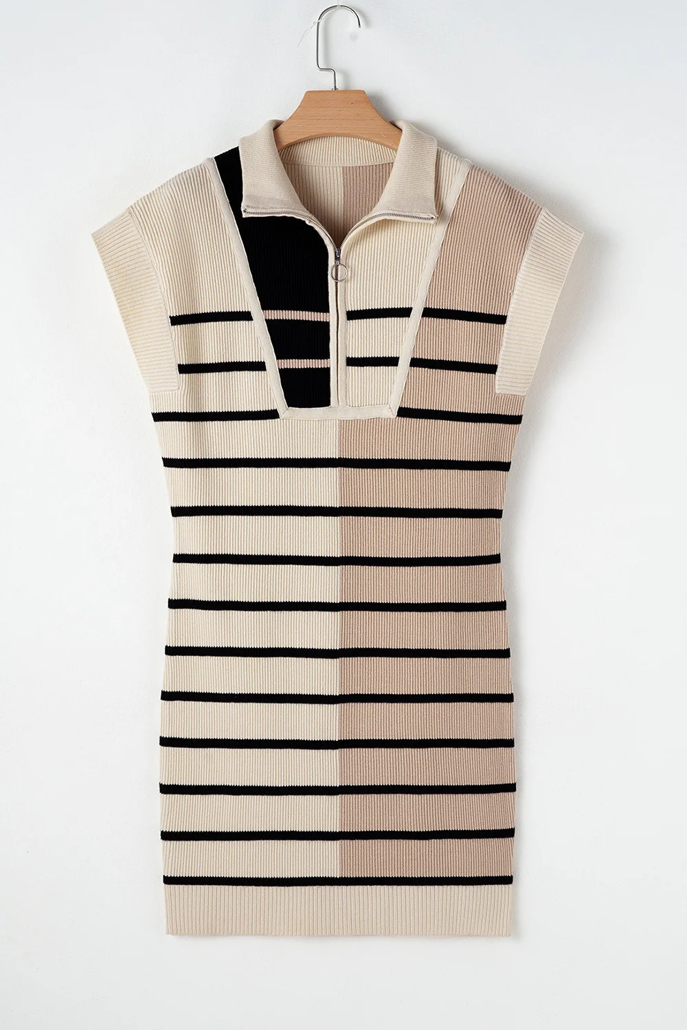 Striped Quarter Zip Cap Sleeve Sweater Dress - Image 17