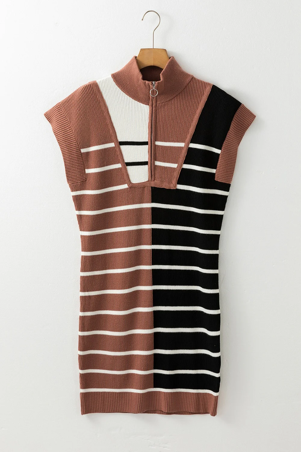 Striped Quarter Zip Cap Sleeve Sweater Dress - Image 26