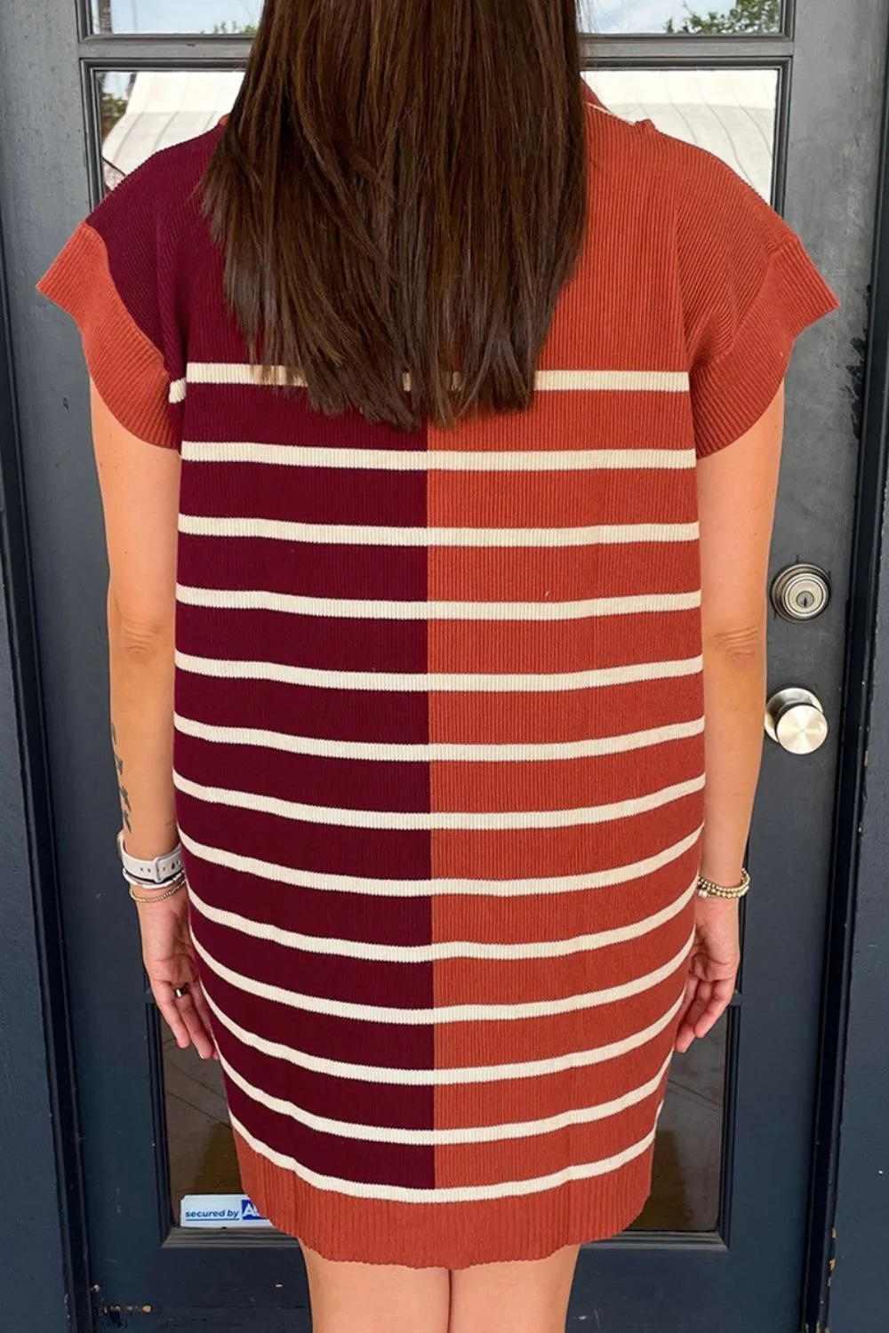 Striped Quarter Zip Cap Sleeve Sweater Dress - Image 4