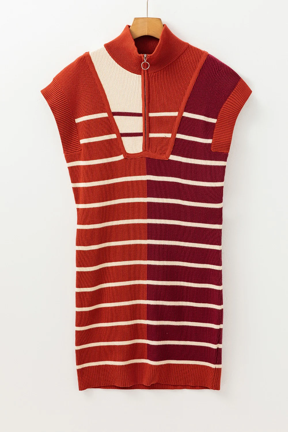 Striped Quarter Zip Cap Sleeve Sweater Dress - Image 5