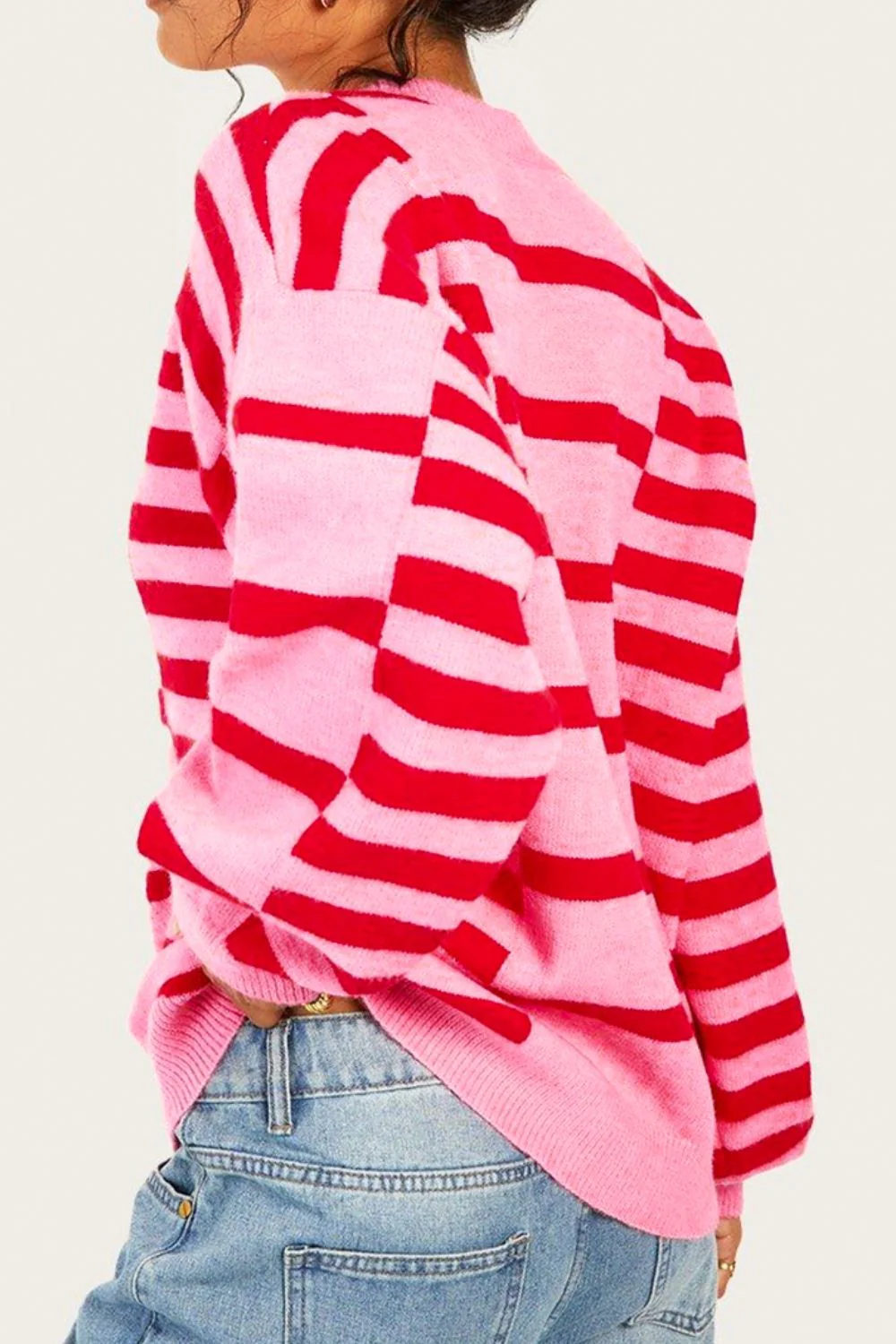 Striped Round Neck Dropped Shoulder Sweater - Image 4