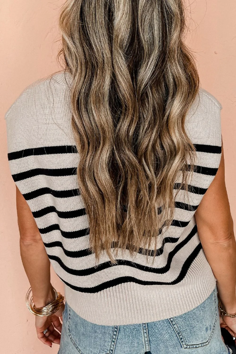 Striped Round Neck Knit Vest - Image 3