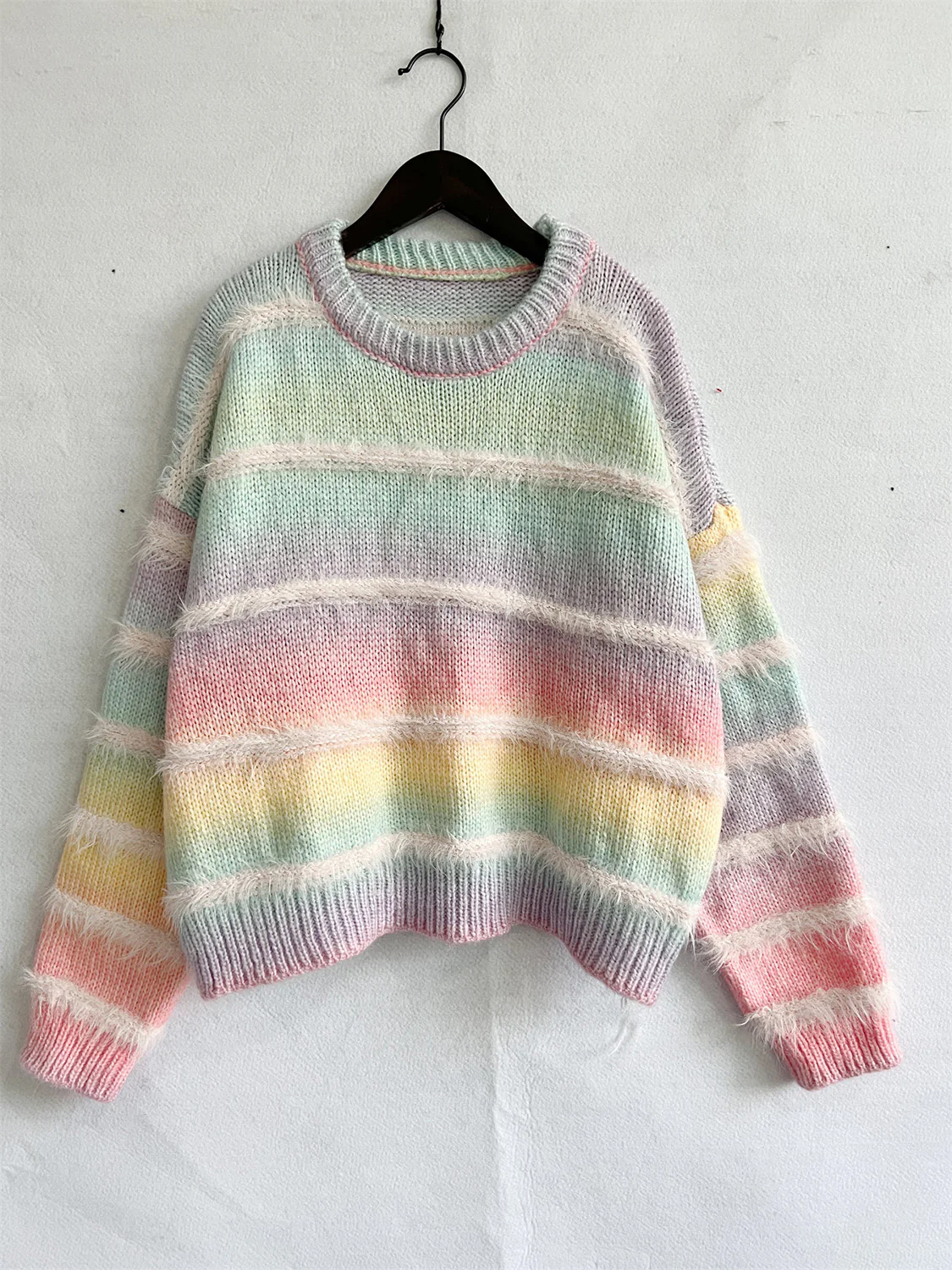 Striped Round Neck Long Sleeve Sweater - Image 3
