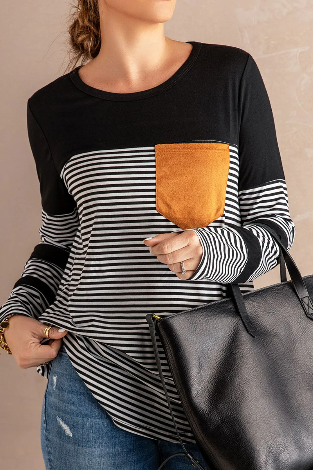 Striped Round Neck Long Sleeve T-Shirt - Image 2