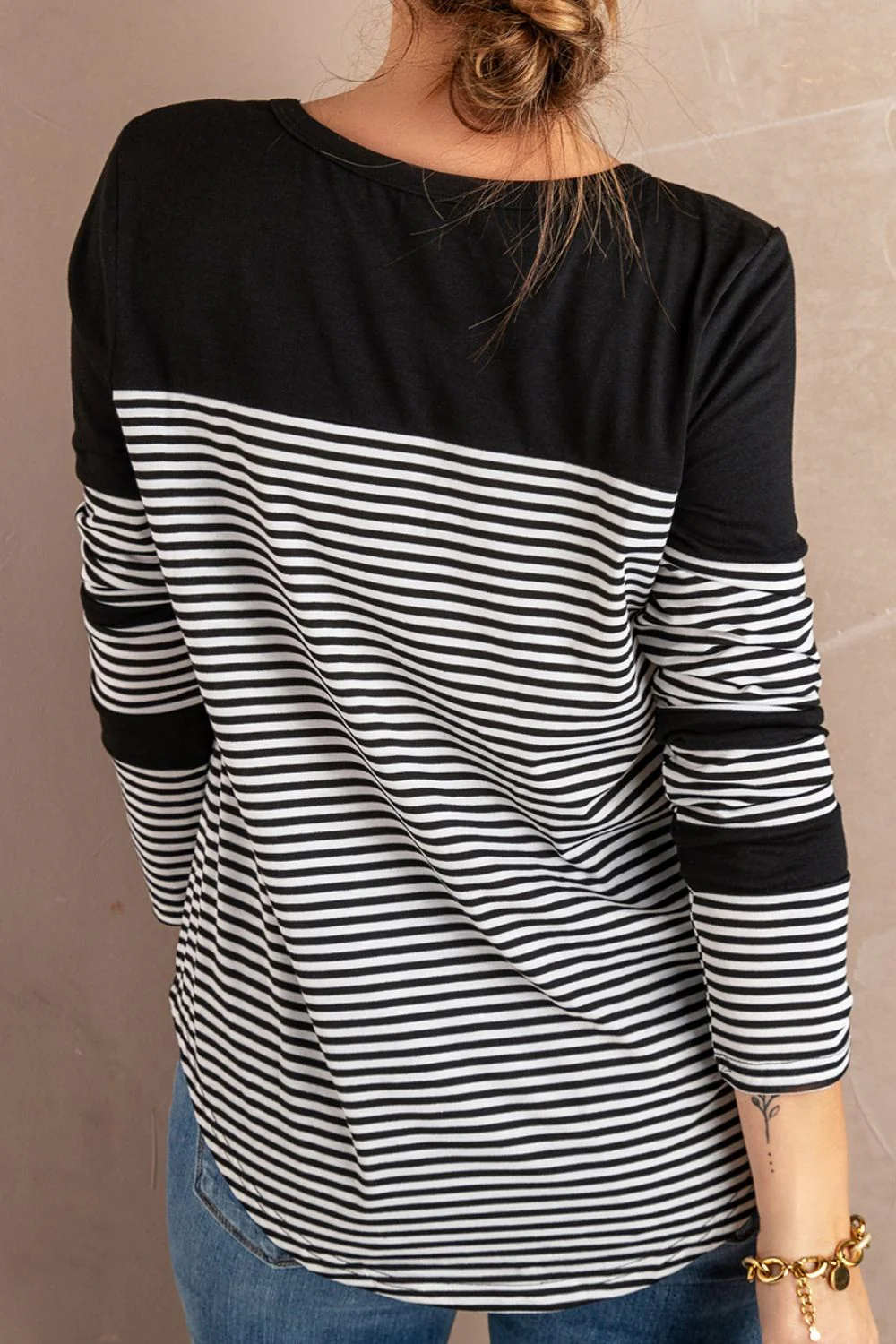 Striped Round Neck Long Sleeve T-Shirt - Image 4