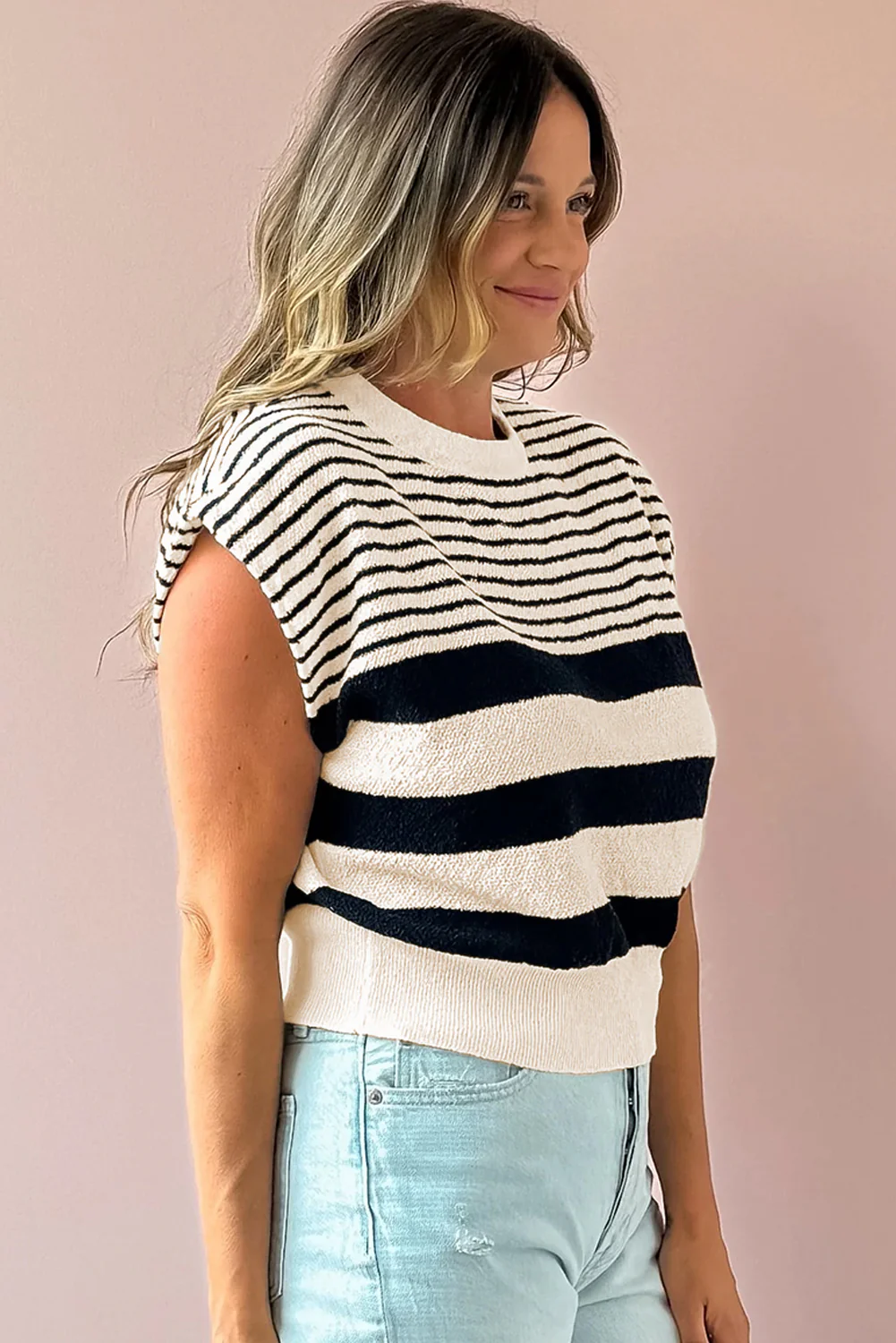 Striped Round Neck Sweater Vest - Image 2