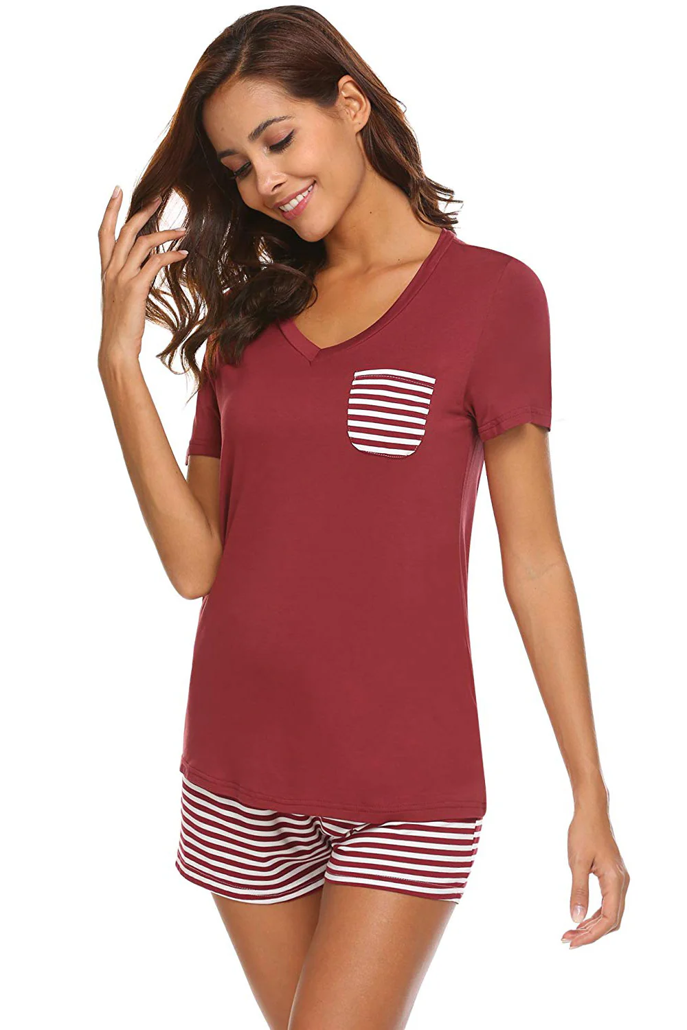 Striped Short Sleeve Top and Shorts Lounge Set - Image 17