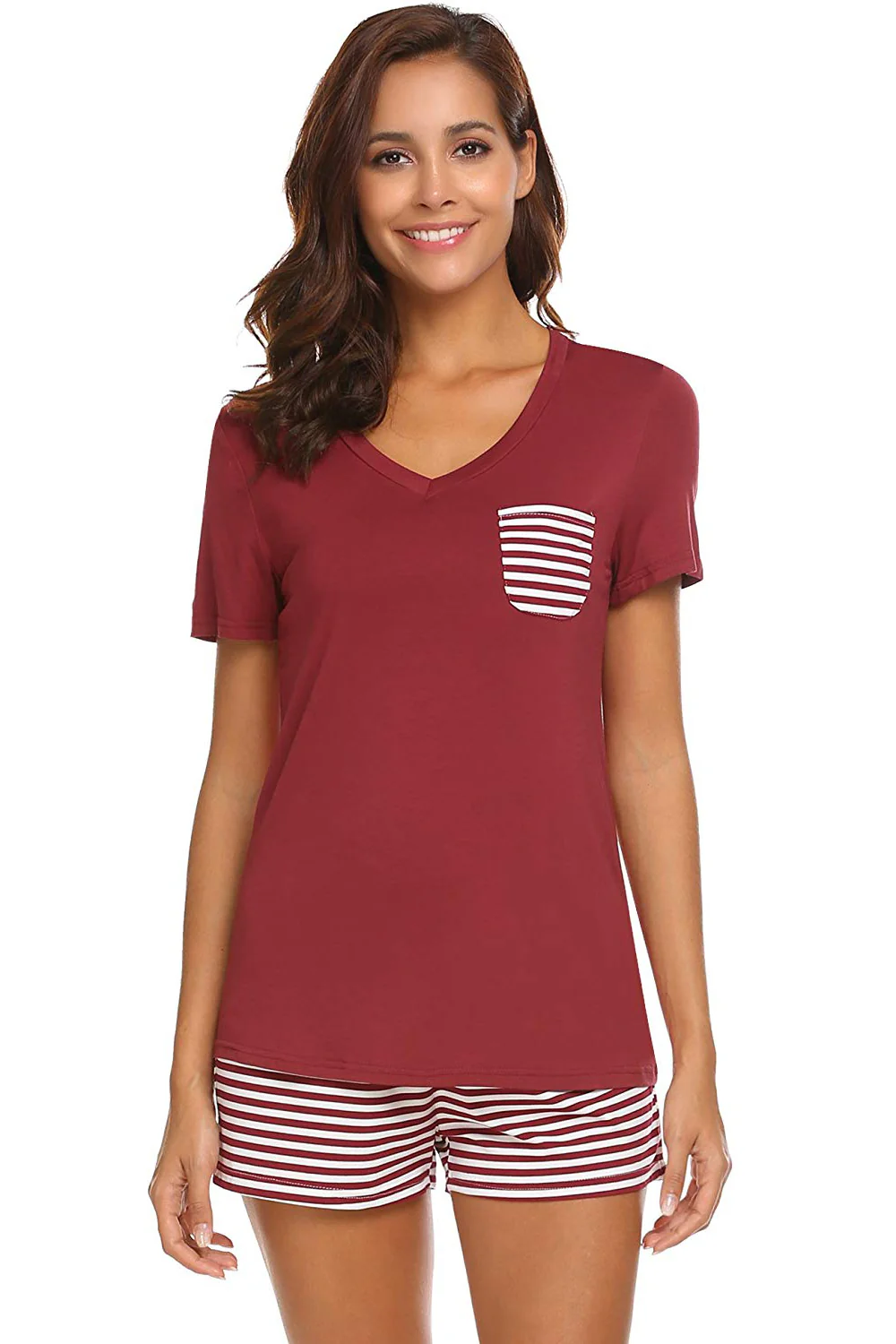 Striped Short Sleeve Top and Shorts Lounge Set - Image 19