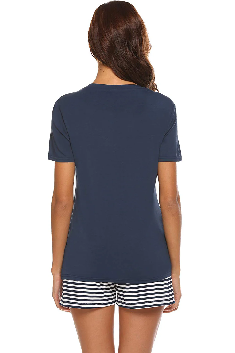 Striped Short Sleeve Top and Shorts Lounge Set - Image 2