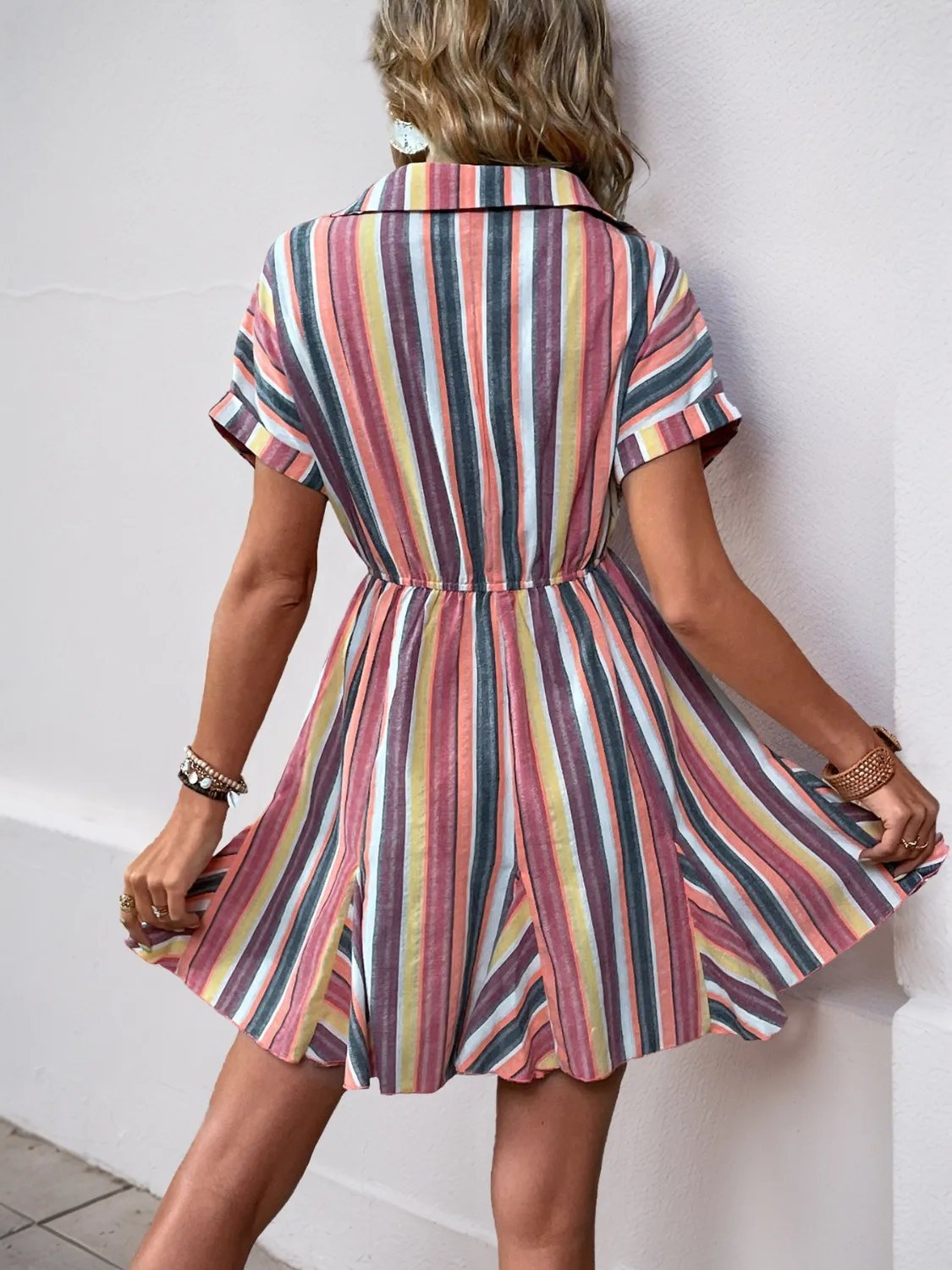 Striped Surplice Short Sleeve Dress - Image 4