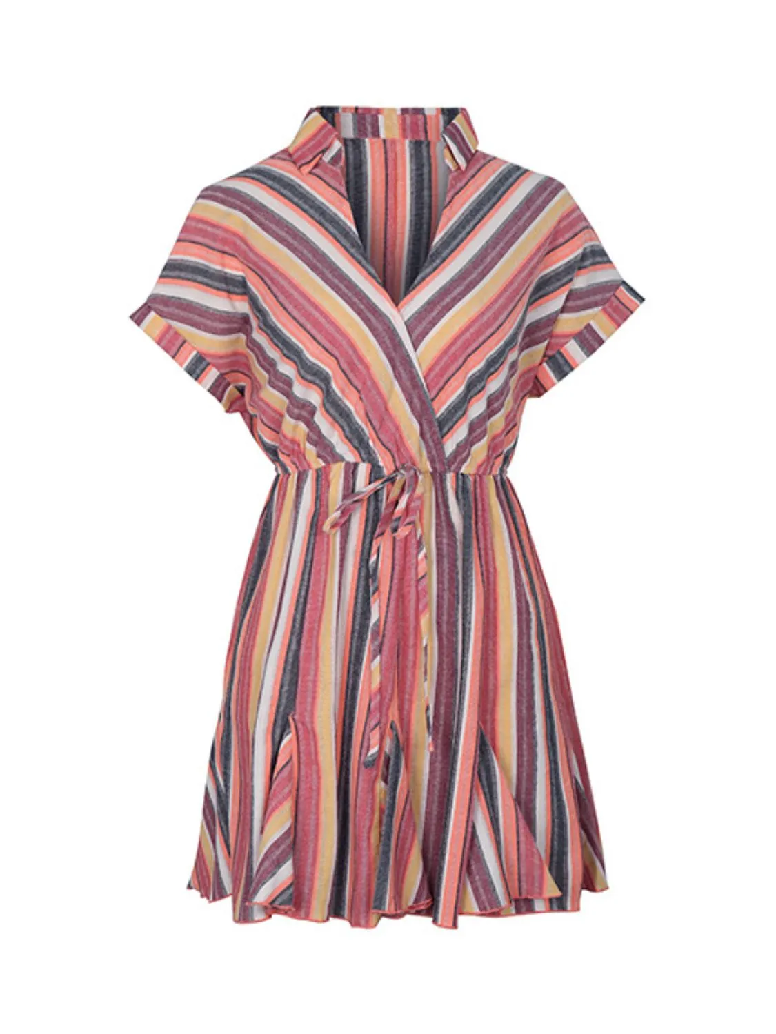 Striped Surplice Short Sleeve Dress - Image 6