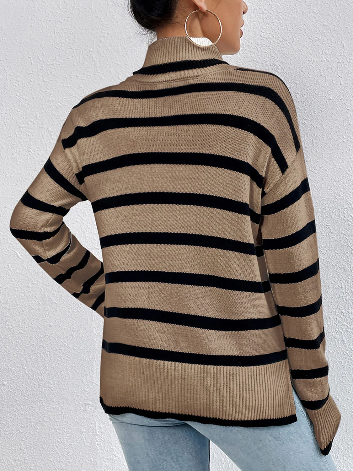 Striped Turtleneck Long Sleeve Sweater - Image 6