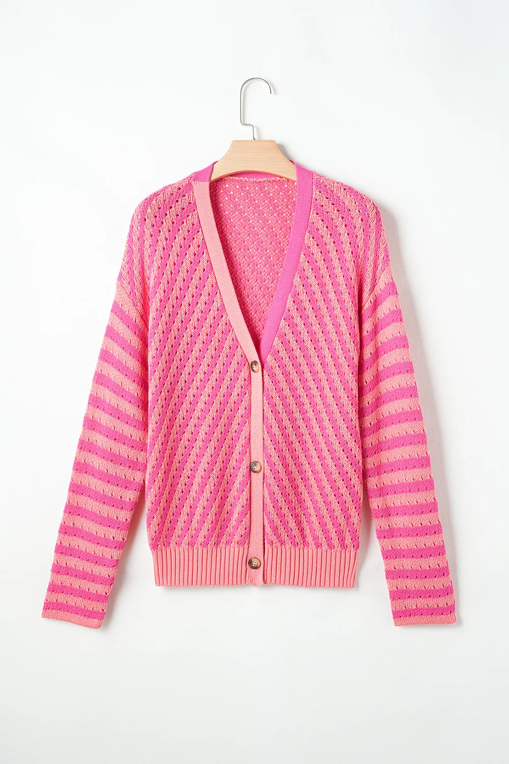 Striped V-Neck Button Up Cardigan - Image 2