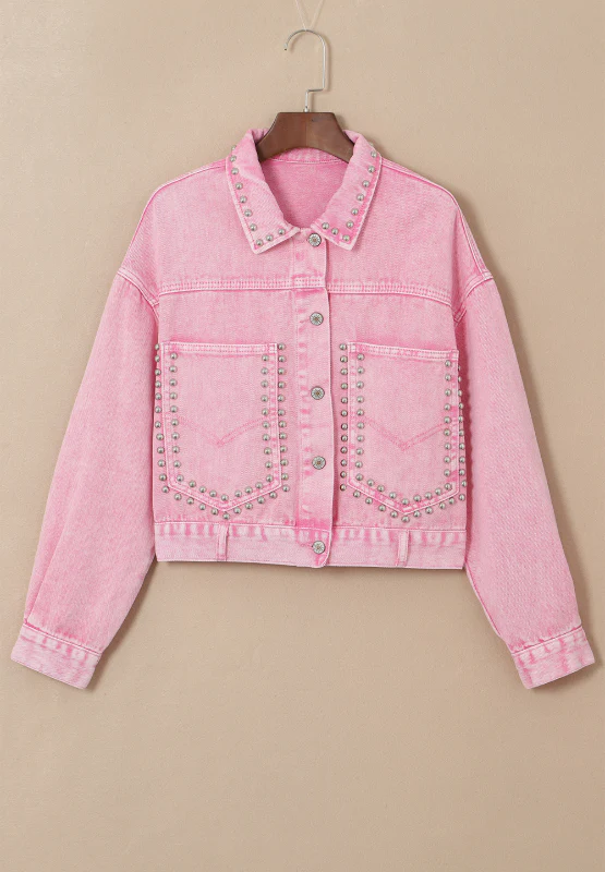 Studded Button Up Denim Jacket - Image 7