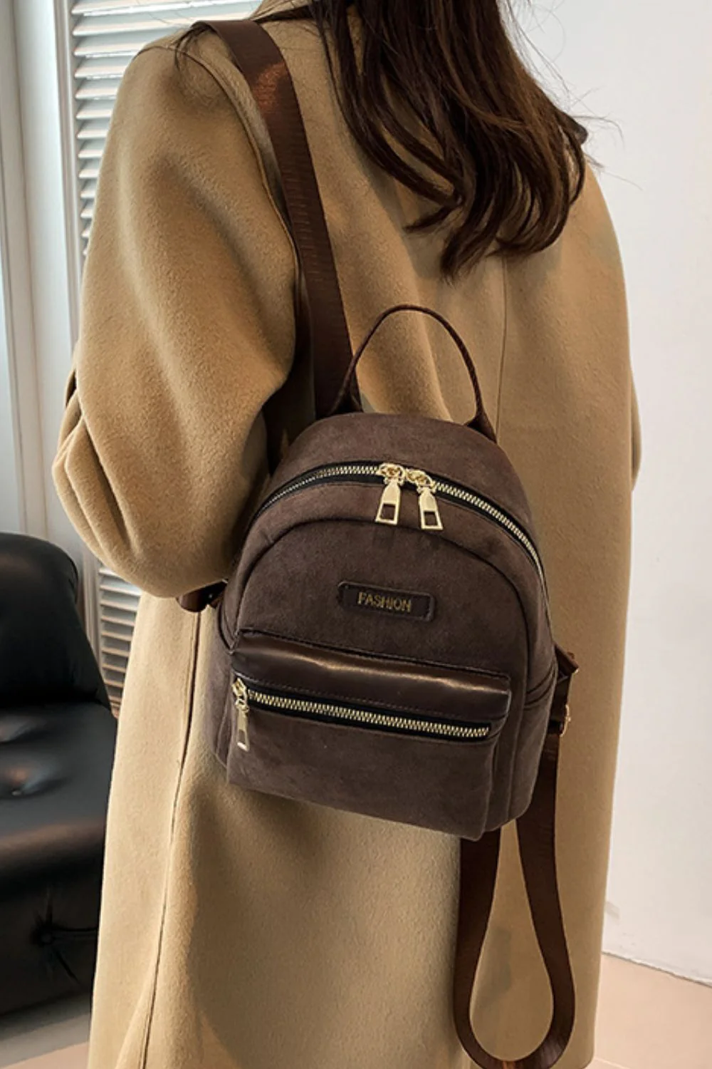 Suede Adjustable Strap Backpack Bag - Image 10