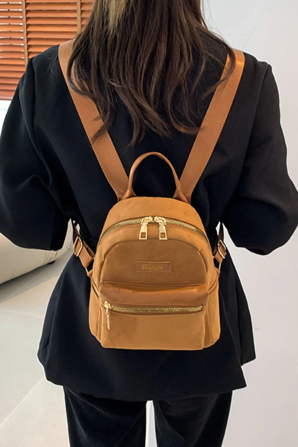 Suede Adjustable Strap Backpack Bag - Image 6
