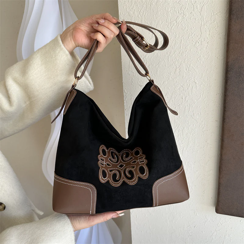 Suede Patch Adjustable Strap Tote Bag - Image 10
