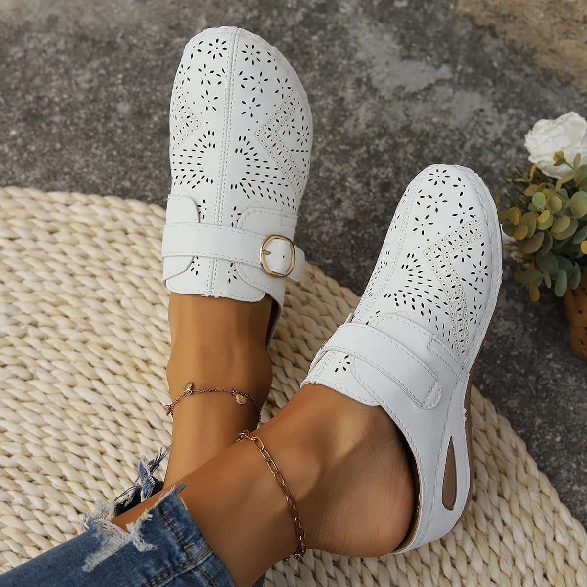 Suede Round Toe Wedge Sandals - Image 4