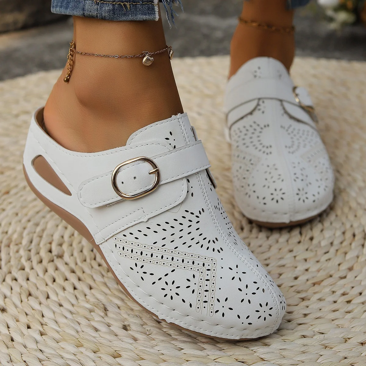 Suede Round Toe Wedge Sandals - Image 6