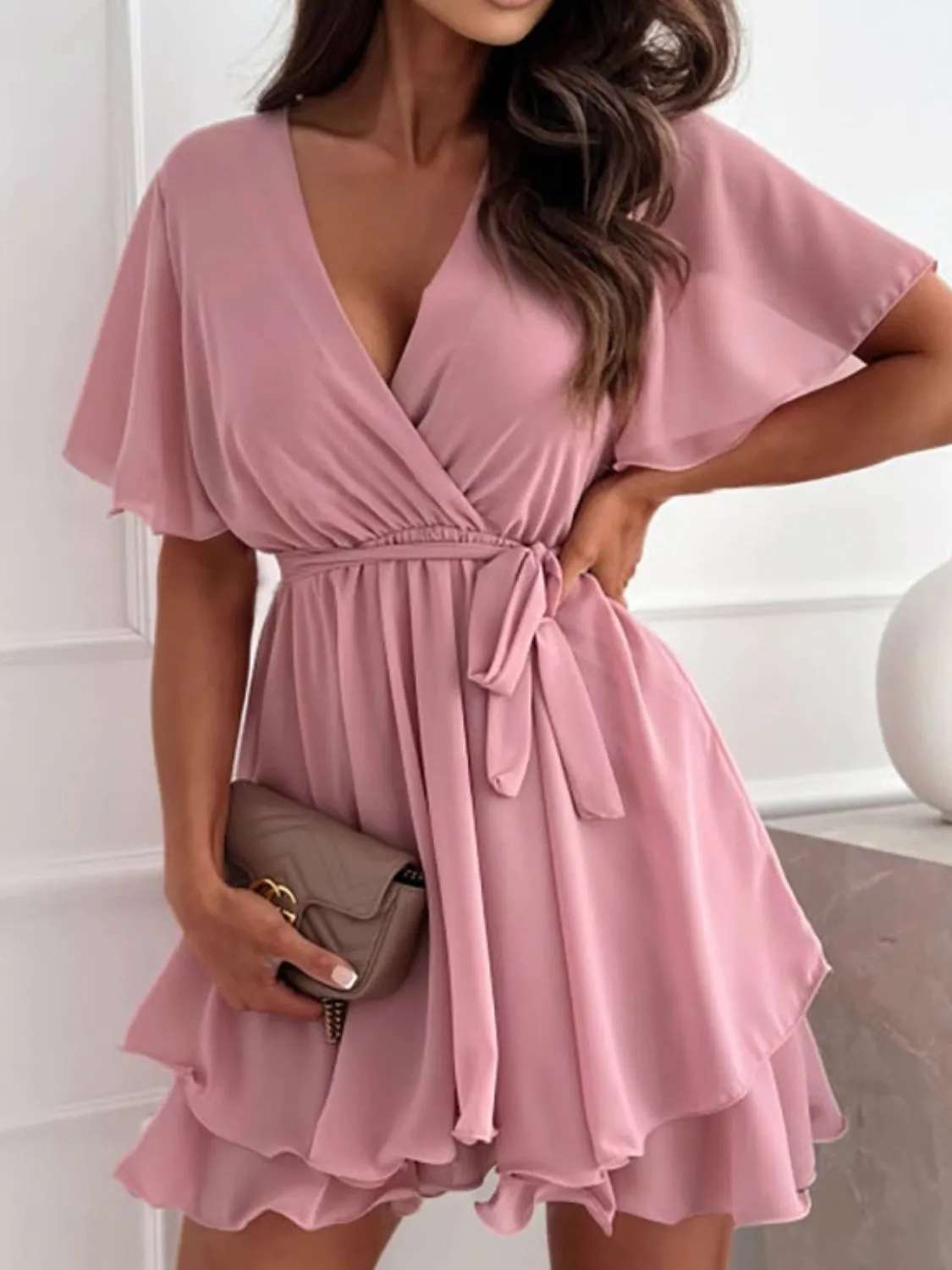 Surplice Flutter Sleeve Mini Dress - Image 6