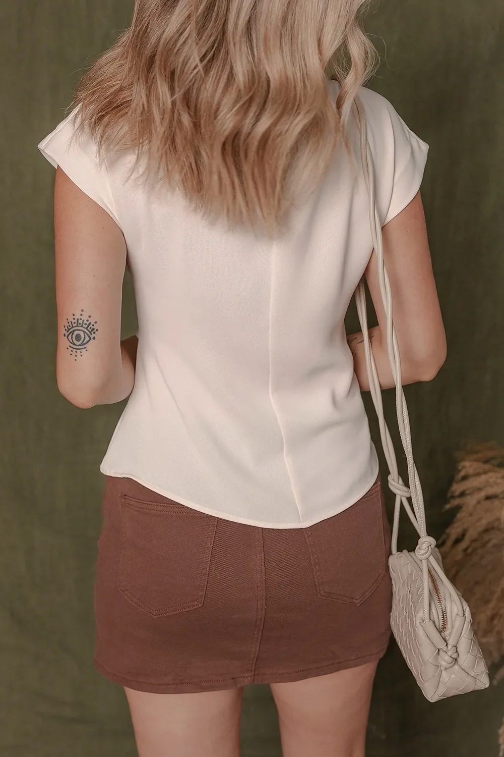 Surplice Knotted Ruched Cap Sleeve Blouse - Image 2
