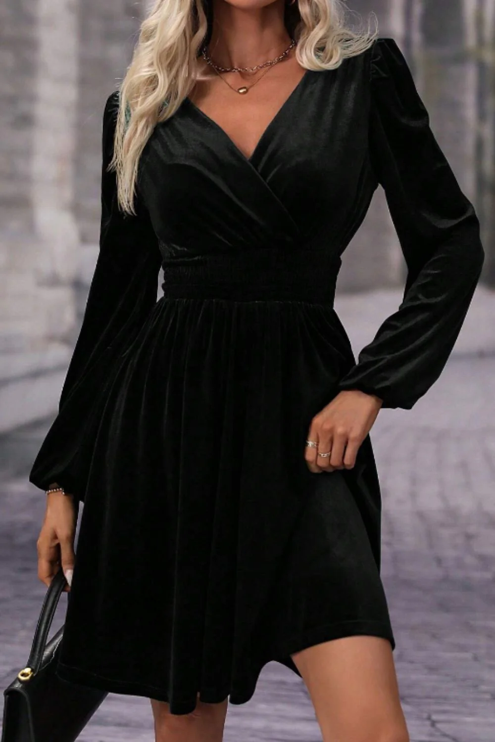 Surplice Long Sleeve Velvet Dress - Image 3
