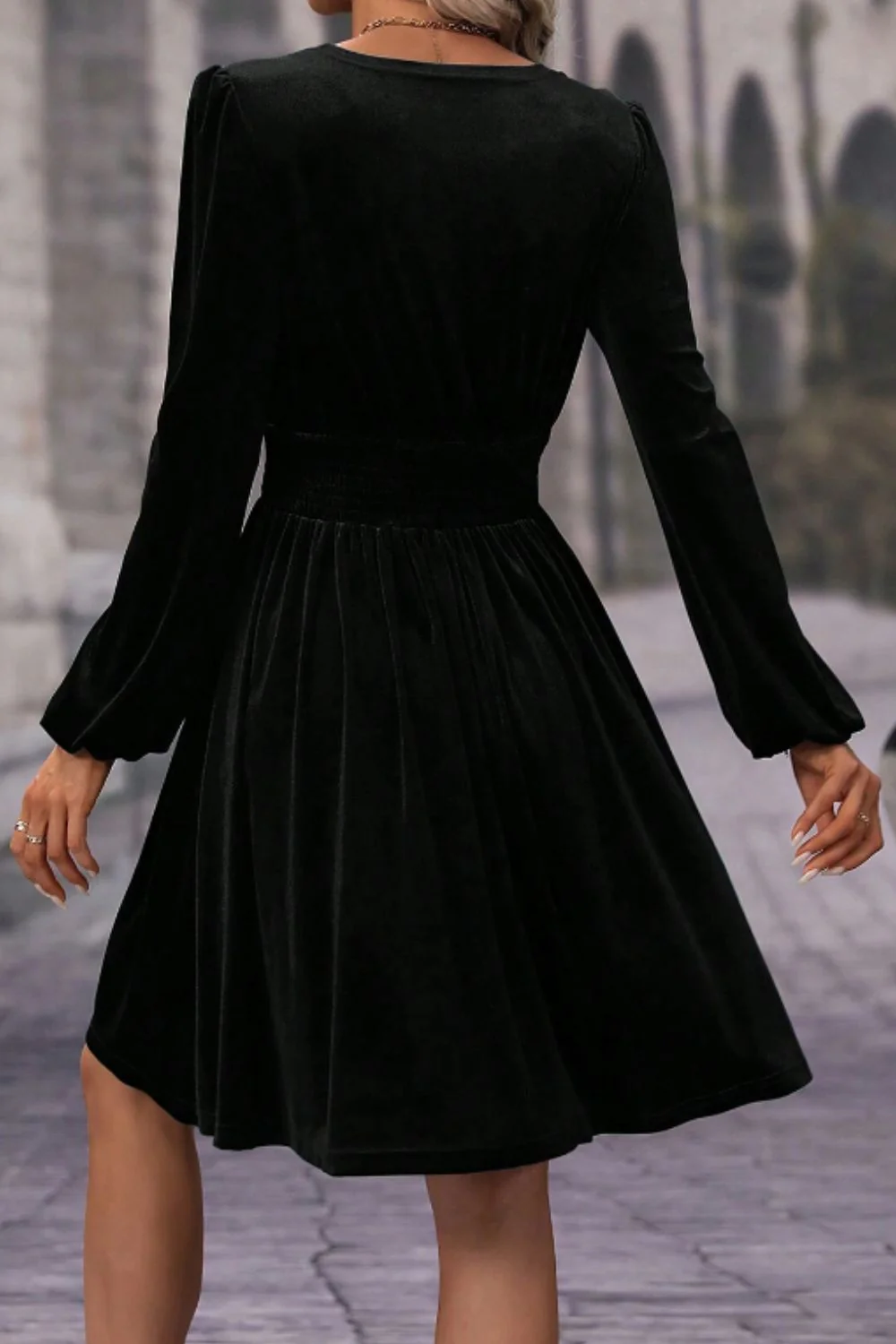Surplice Long Sleeve Velvet Dress - Image 4