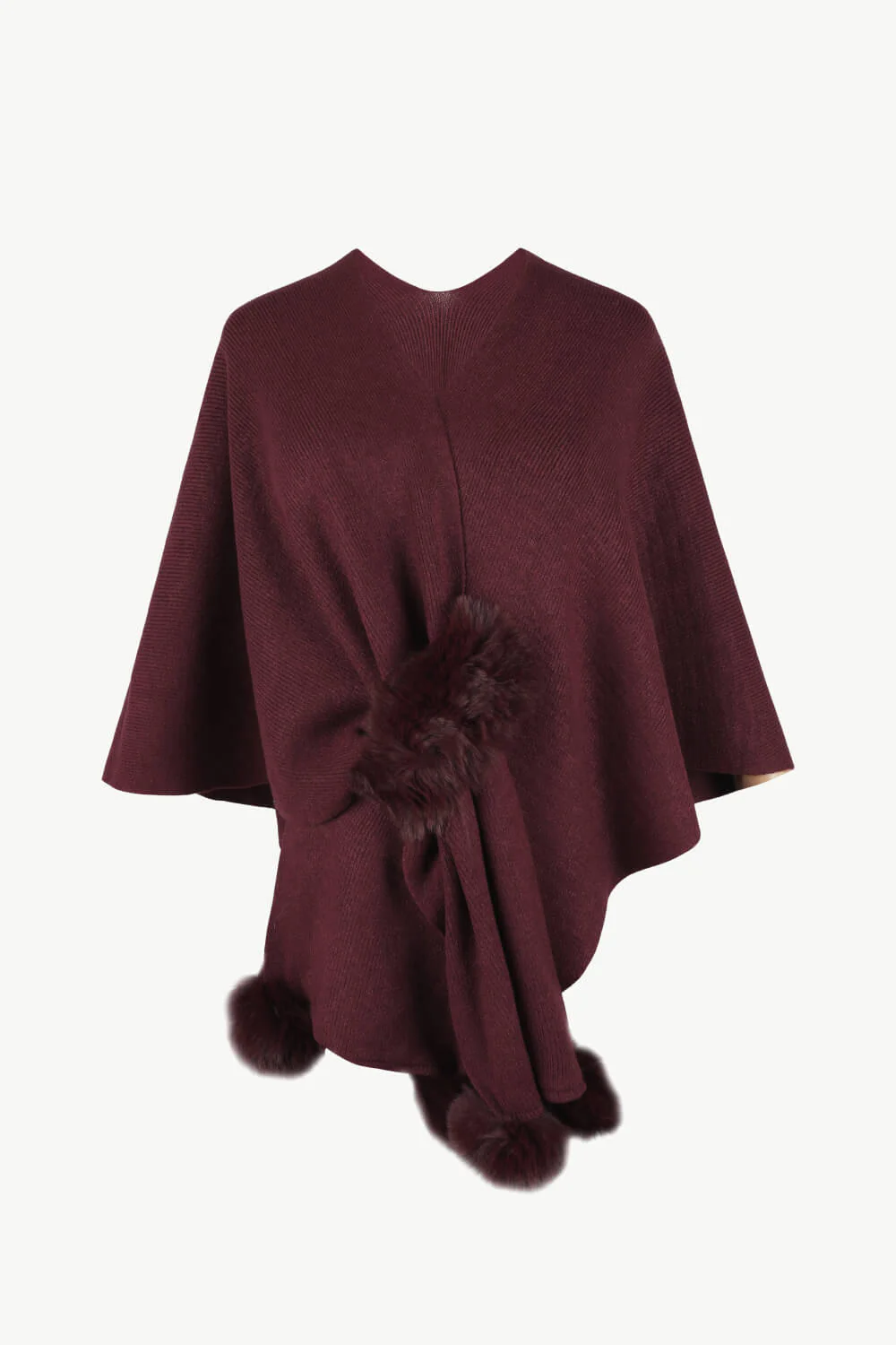 Surplice Neck Pom-Pom Trim Poncho - Image 9