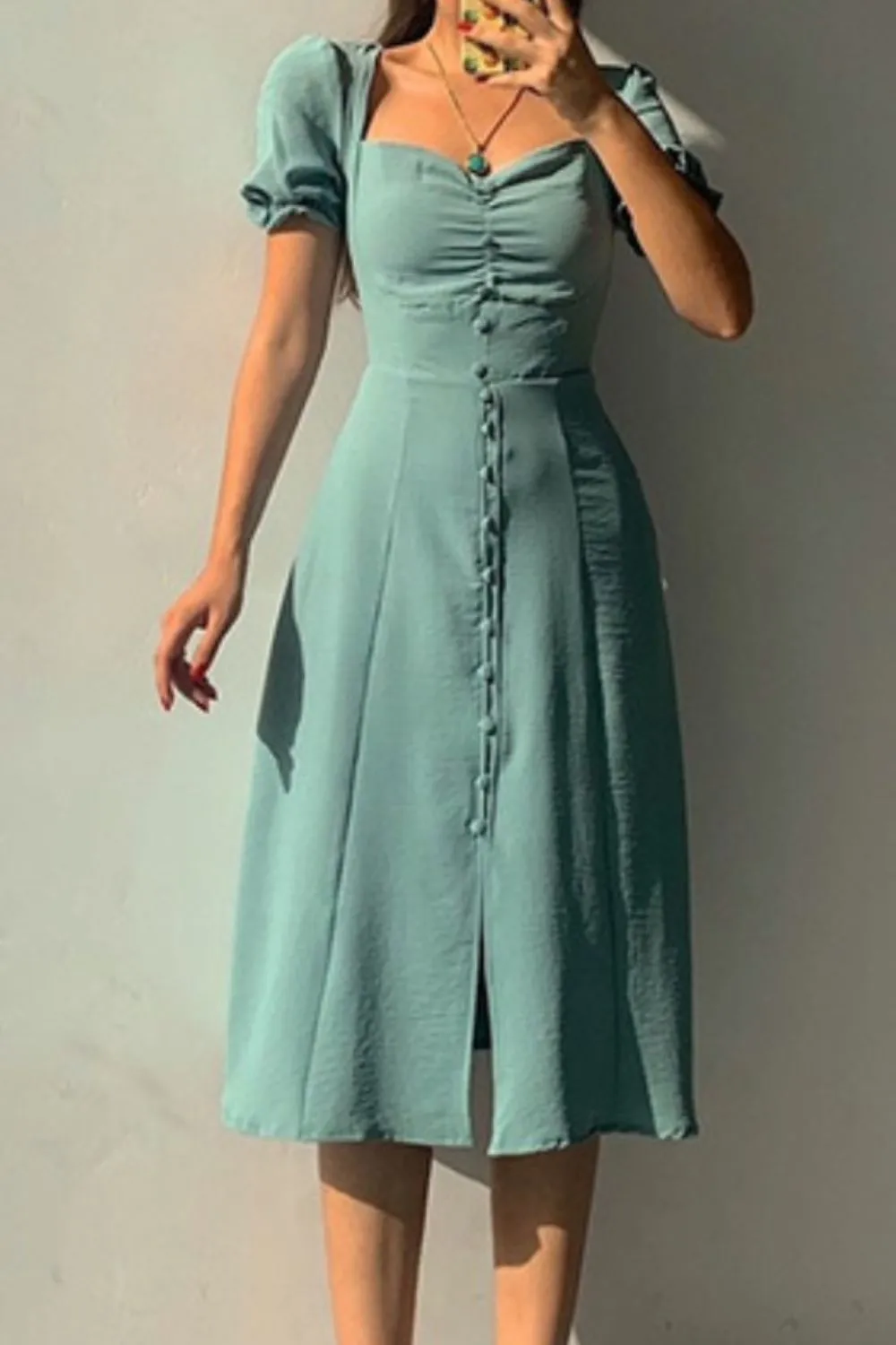 Sweetheart Neck Short Sleeve Dress - Image 15