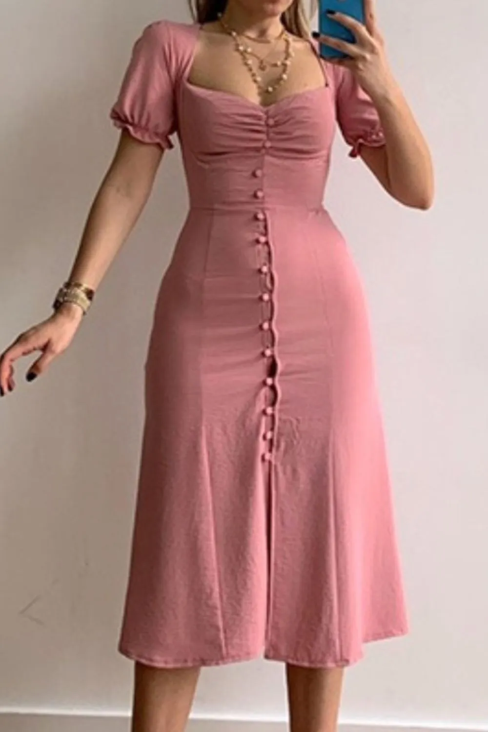 Sweetheart Neck Short Sleeve Dress - Image 3