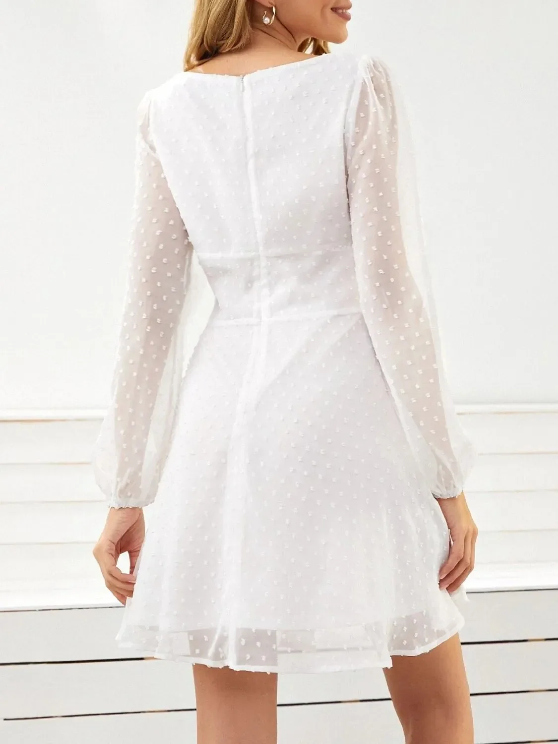 Swiss Dot Long Sleeve Mini Dress - Image 5