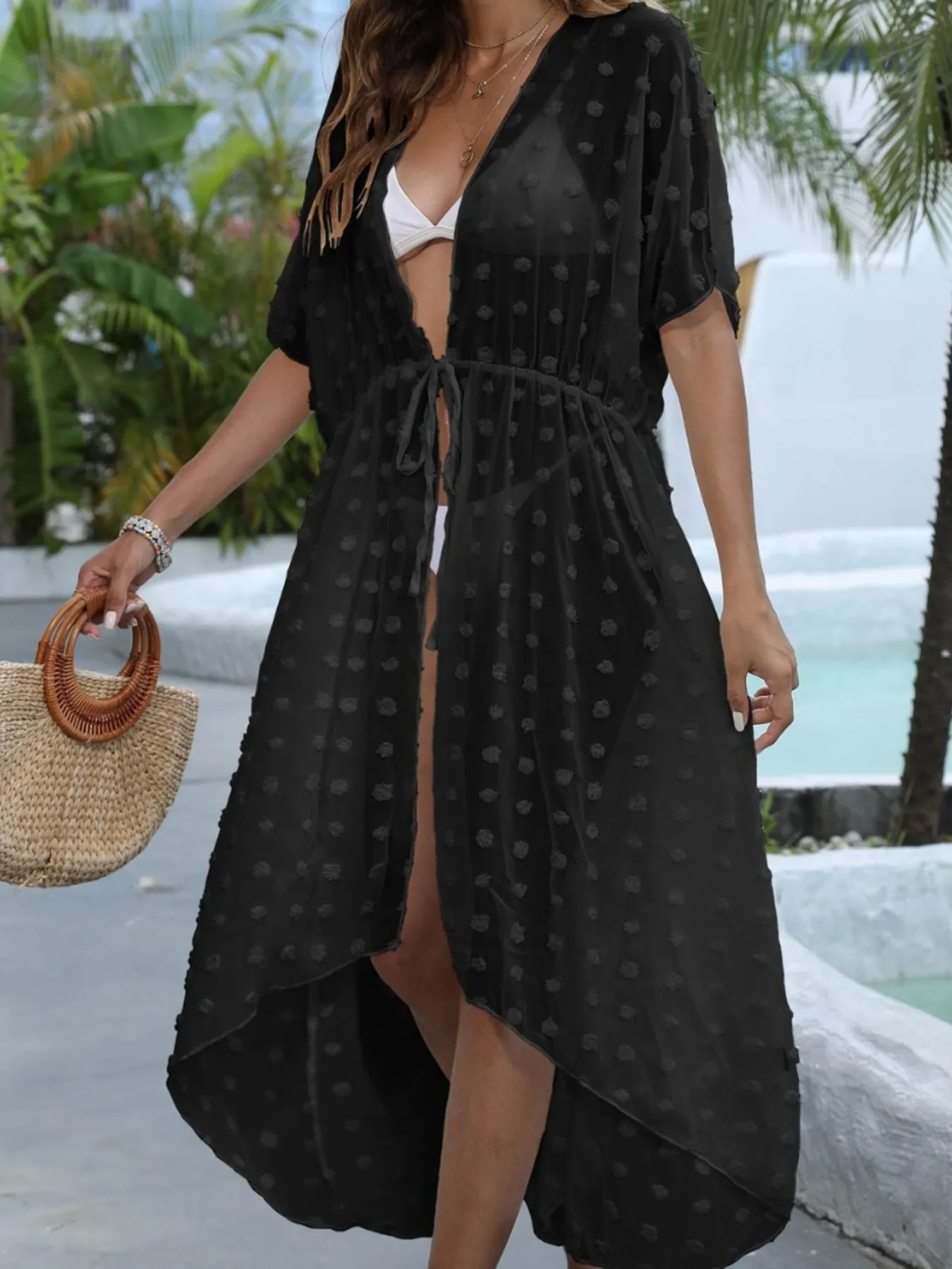 Swiss Dot Sheer Beach Cover Up Maxi Dress - Image 11